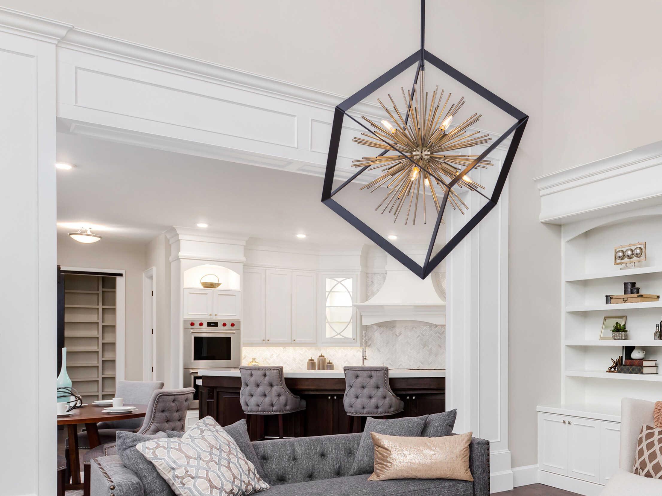 Artcraft Sunburst 12-Light Matte Black Satin Brass LED Geometric Pendant