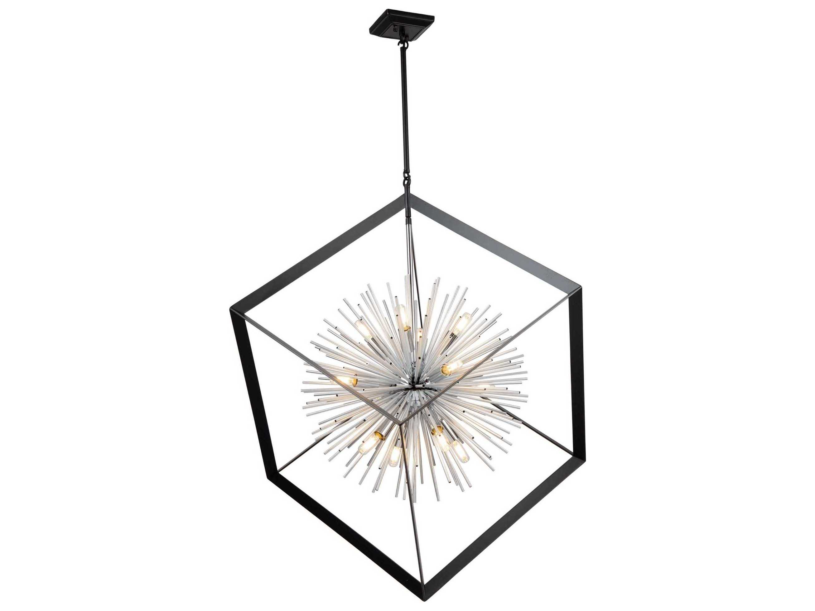 Artcraft Sunburst 12-Light Matte Black Chrome LED Geometric Pendant