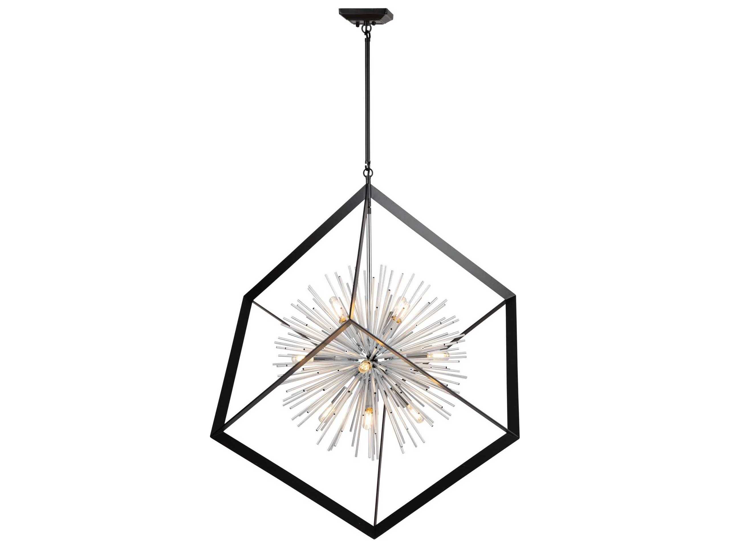 Artcraft Sunburst 12-Light Matte Black Chrome LED Geometric Pendant