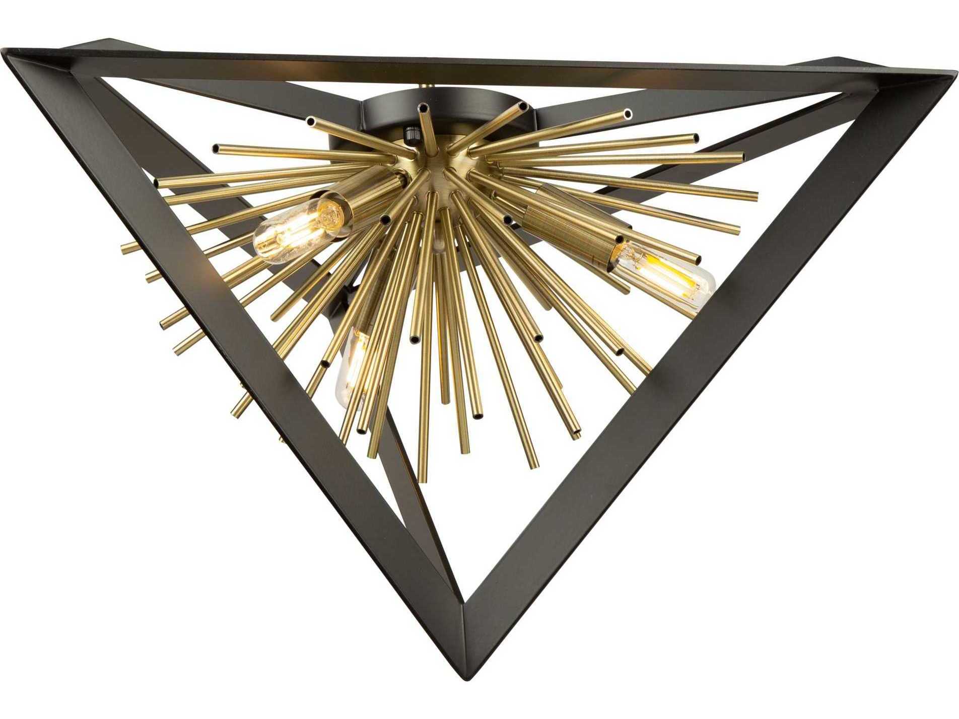 Artcraft Sunburst 3-Light Matte Black Satin Brass LED Geometric Flush Mount