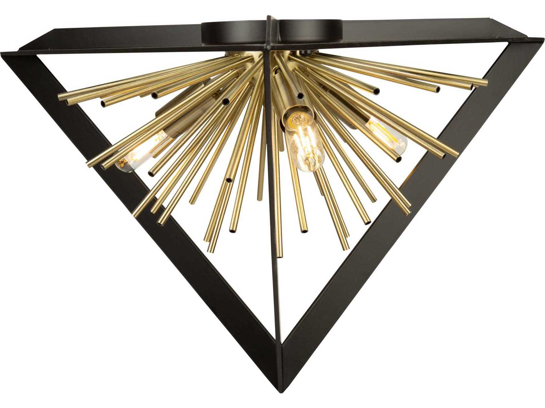 Artcraft Sunburst 3-Light Matte Black Satin Brass LED Geometric Flush Mount