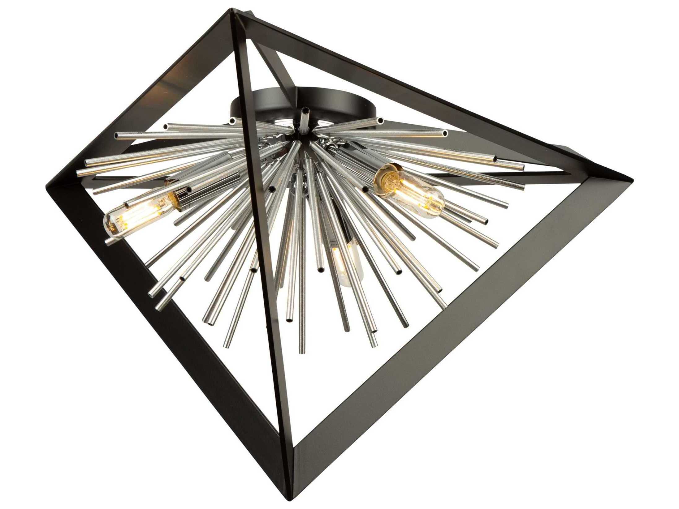 Artcraft Sunburst 3-Light Matte Black Chrome LED Geometric Flush Mount