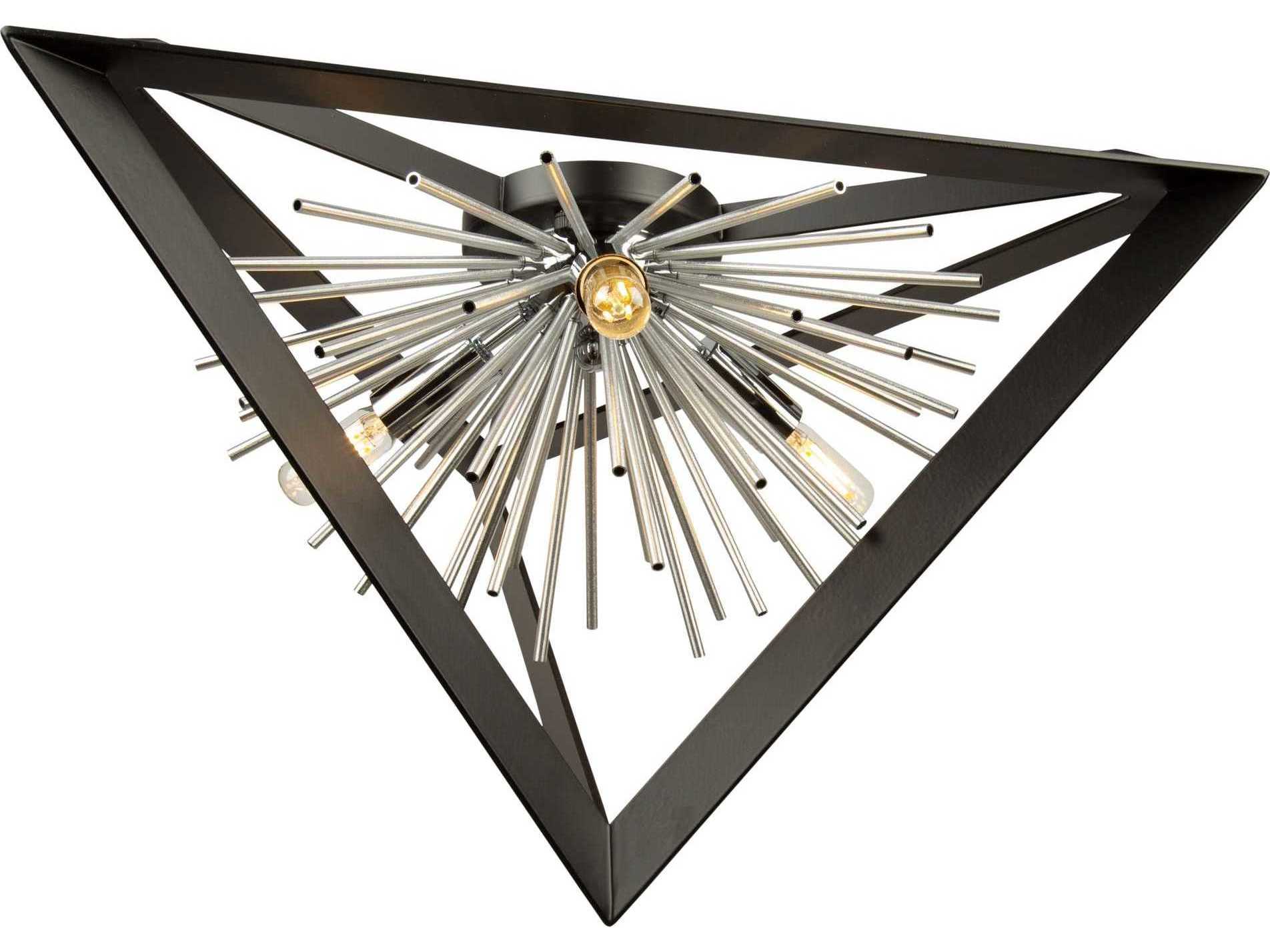 Artcraft Sunburst 3-Light Matte Black Chrome LED Geometric Flush Mount