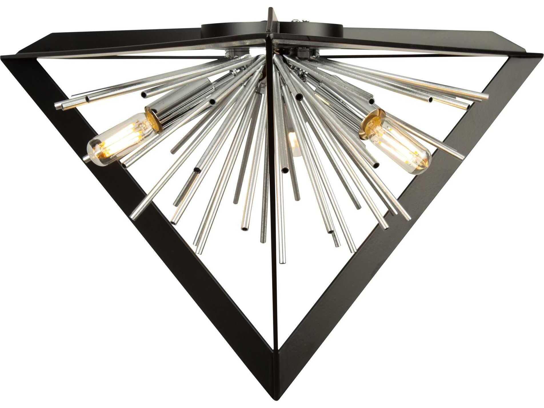 Artcraft Sunburst 3-Light Matte Black Chrome LED Geometric Flush Mount