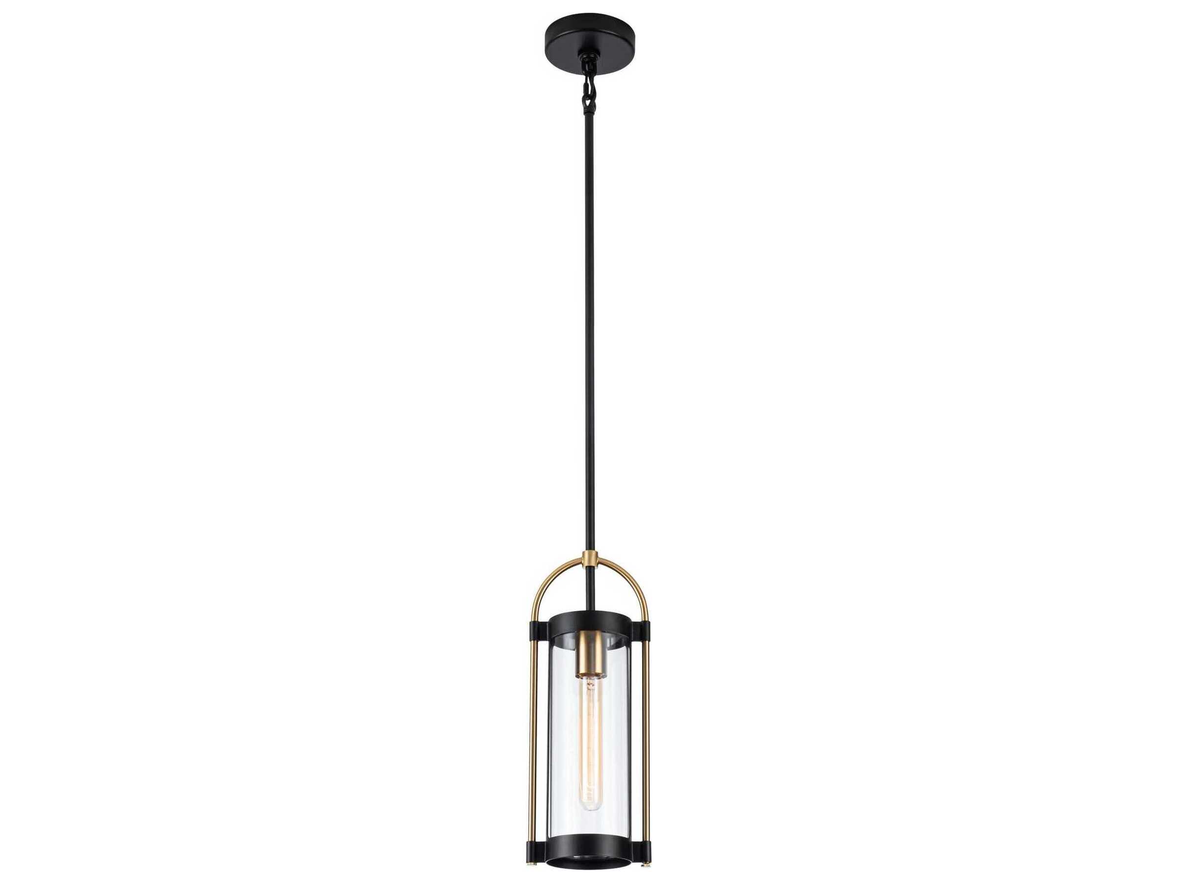 Artcraft Bonita 1-Light Black Brushed Brass Cylinder Lantern Mini Pendant