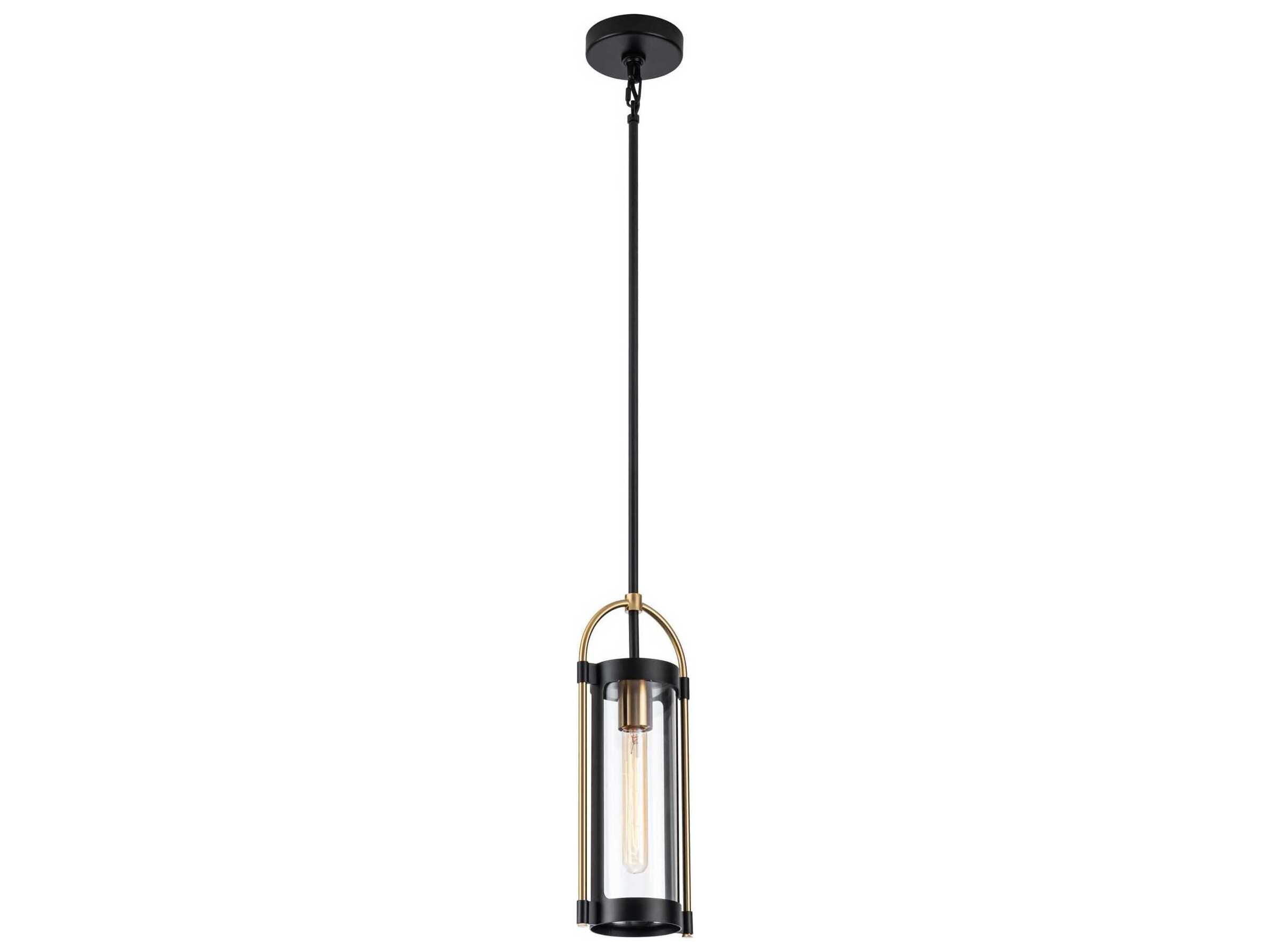 Artcraft Bonita 1-Light Black Brushed Brass Cylinder Lantern Mini Pendant