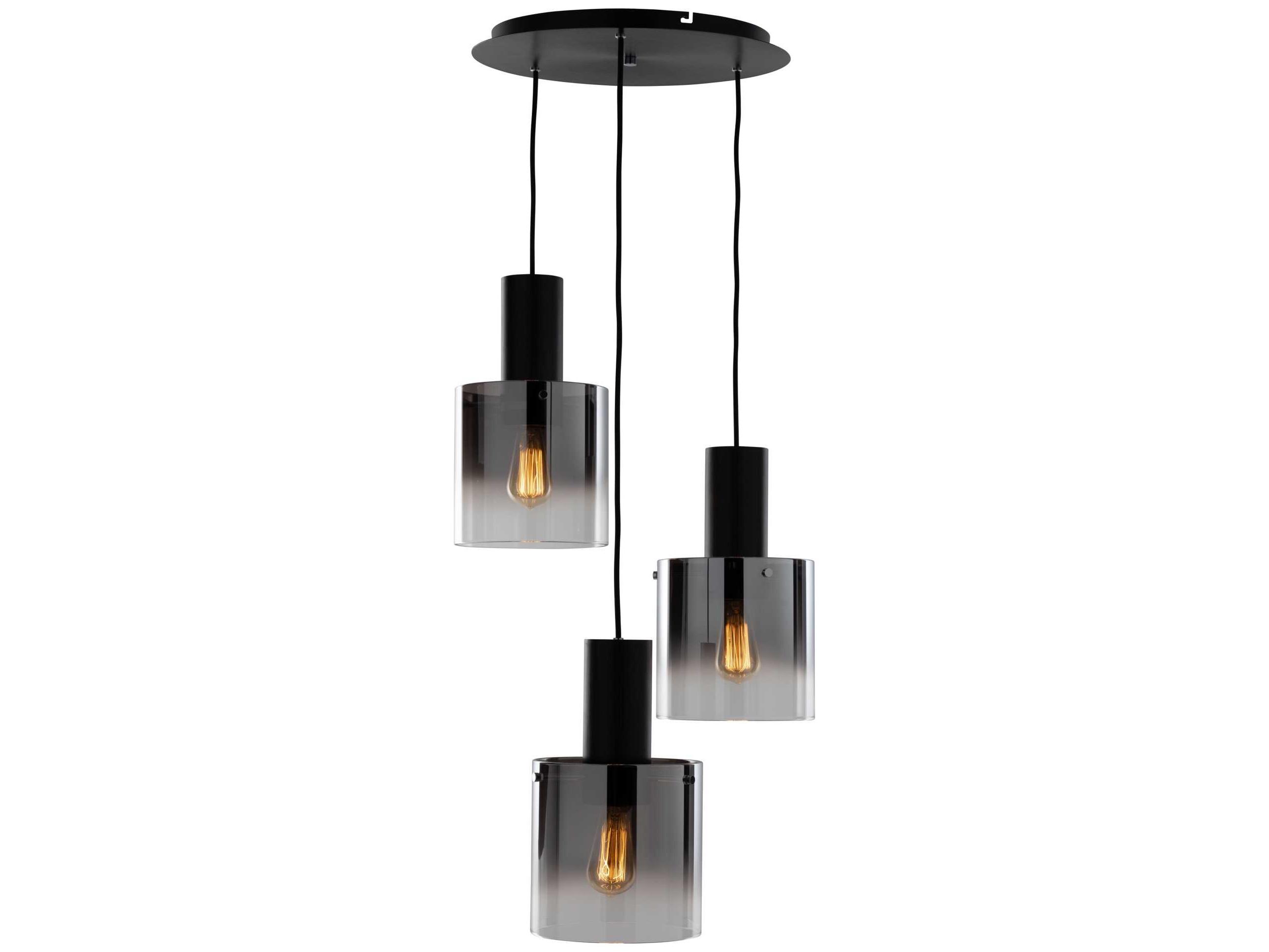 Artcraft Henley 3-Light Satin Black Smoke Glass Gray Cylinder Geometric Pendant