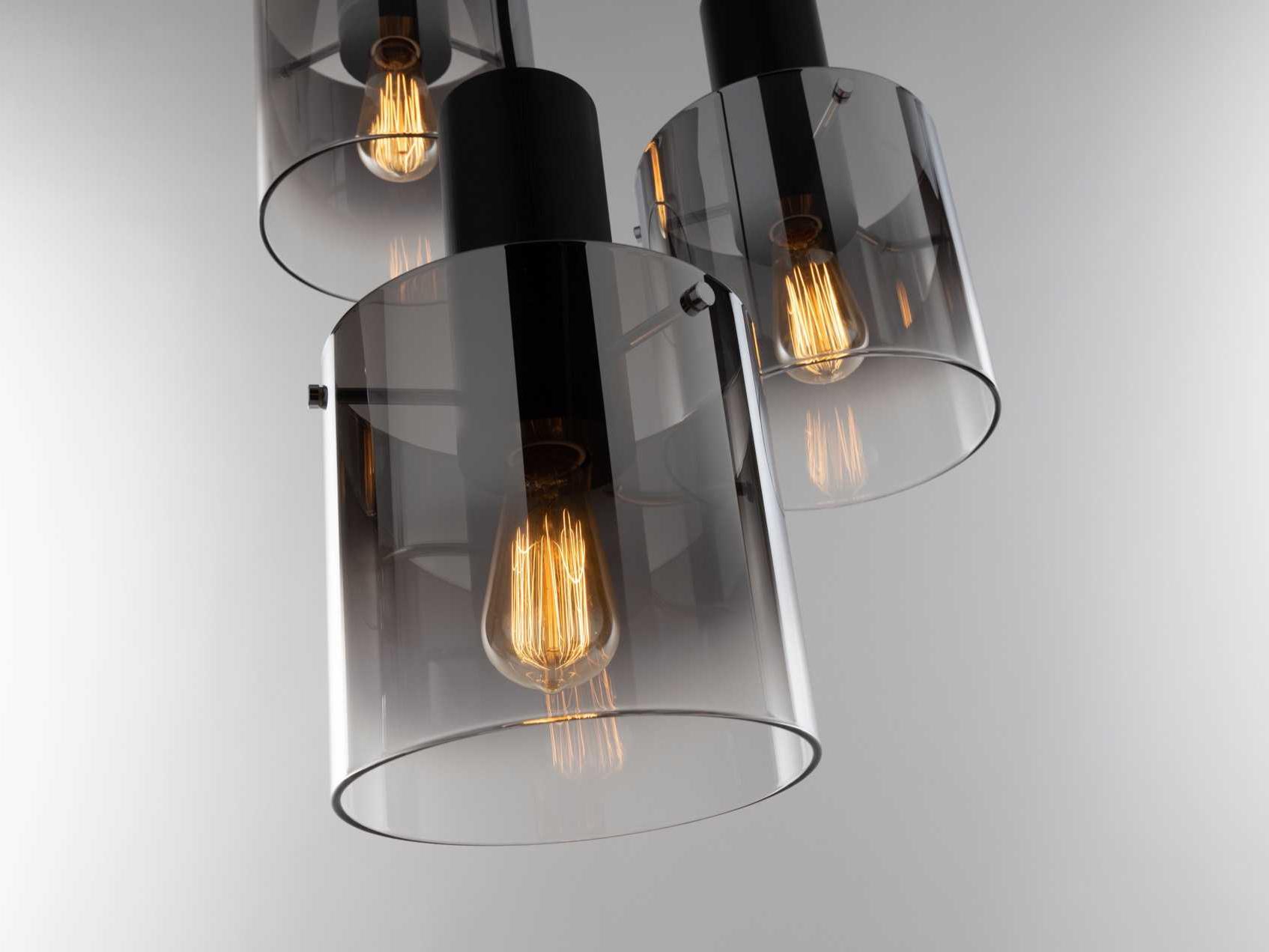 Artcraft Henley 3-Light Satin Black Smoke Glass Gray Cylinder Geometric Pendant