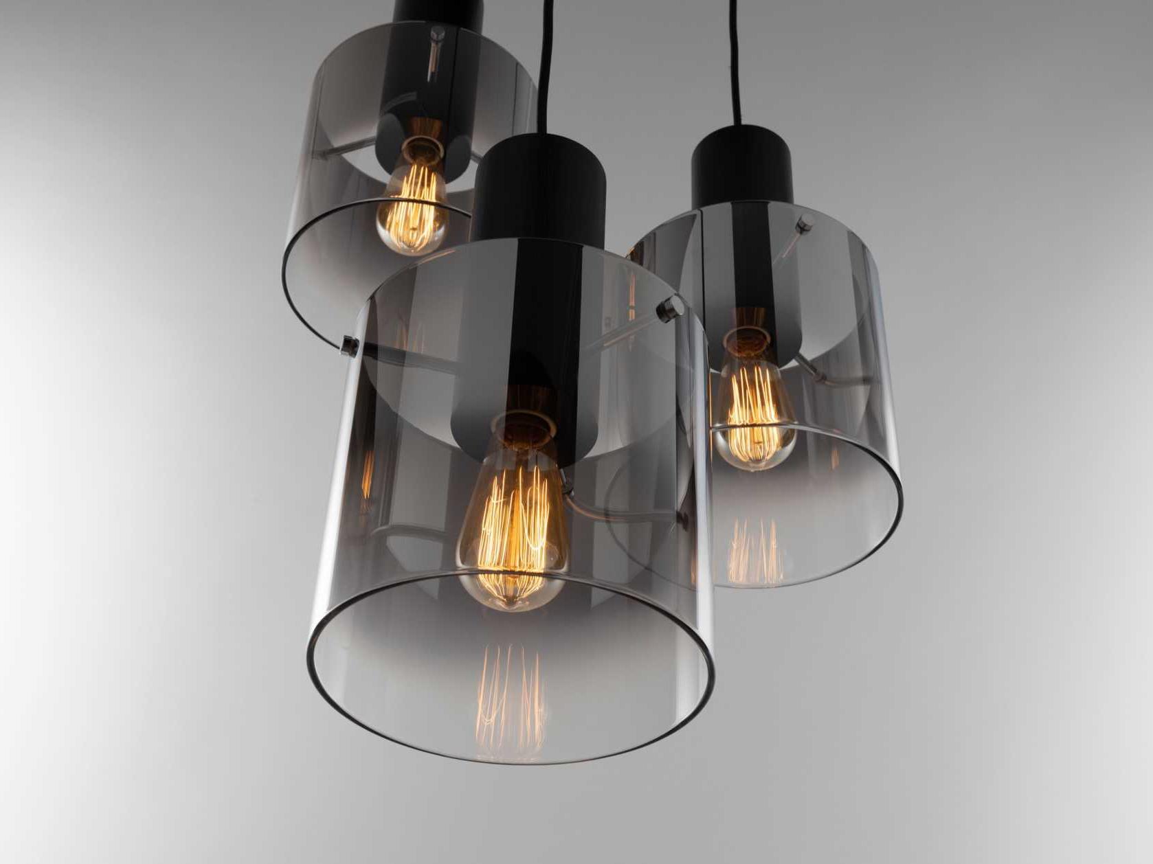 Artcraft Henley 3-Light Satin Black Smoke Glass Gray Cylinder Geometric Pendant