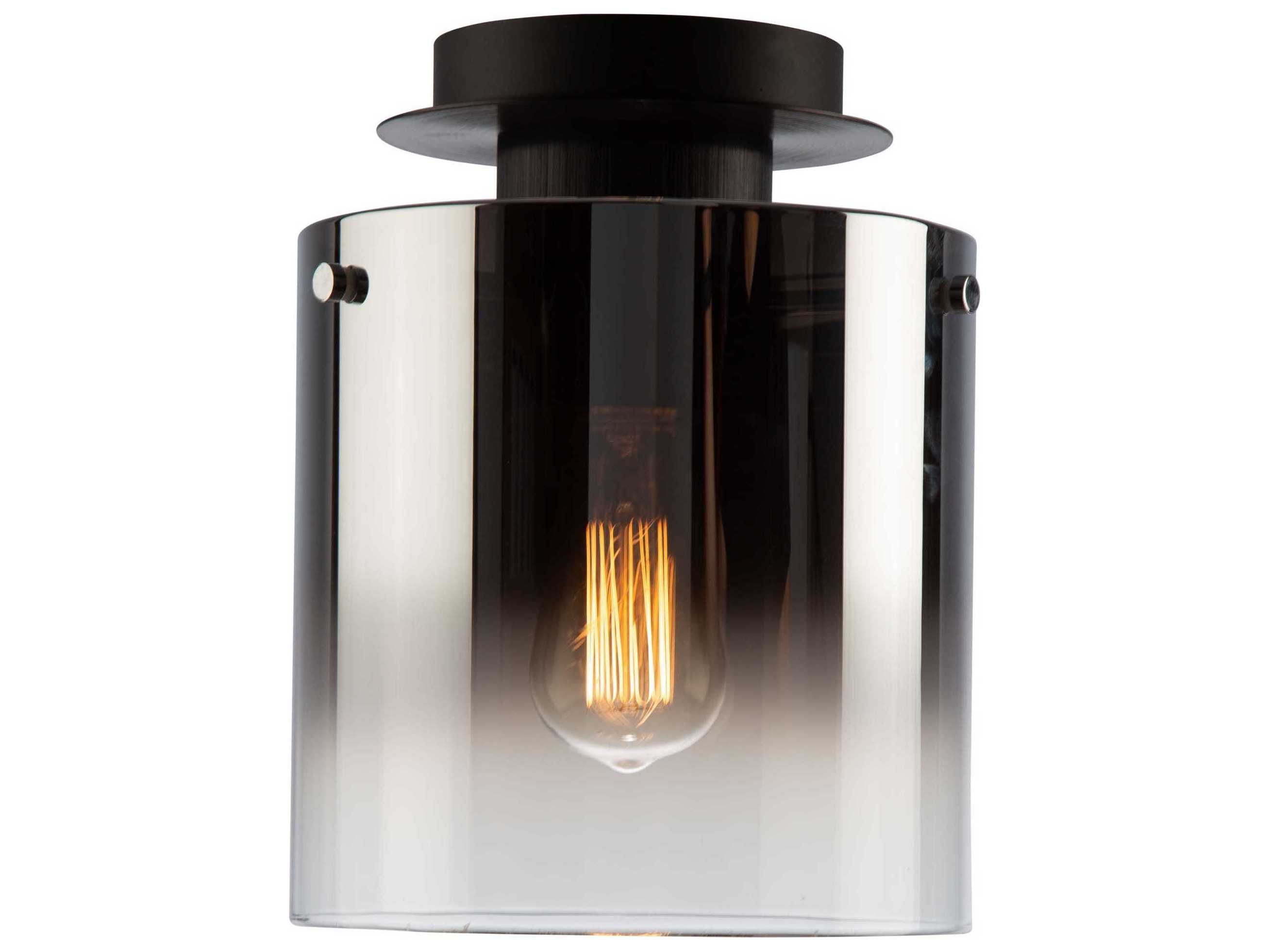 Artcraft Henley 1-Light Satin Black Smoke Glass Gray LED Cylinder Geometric Flush Mount