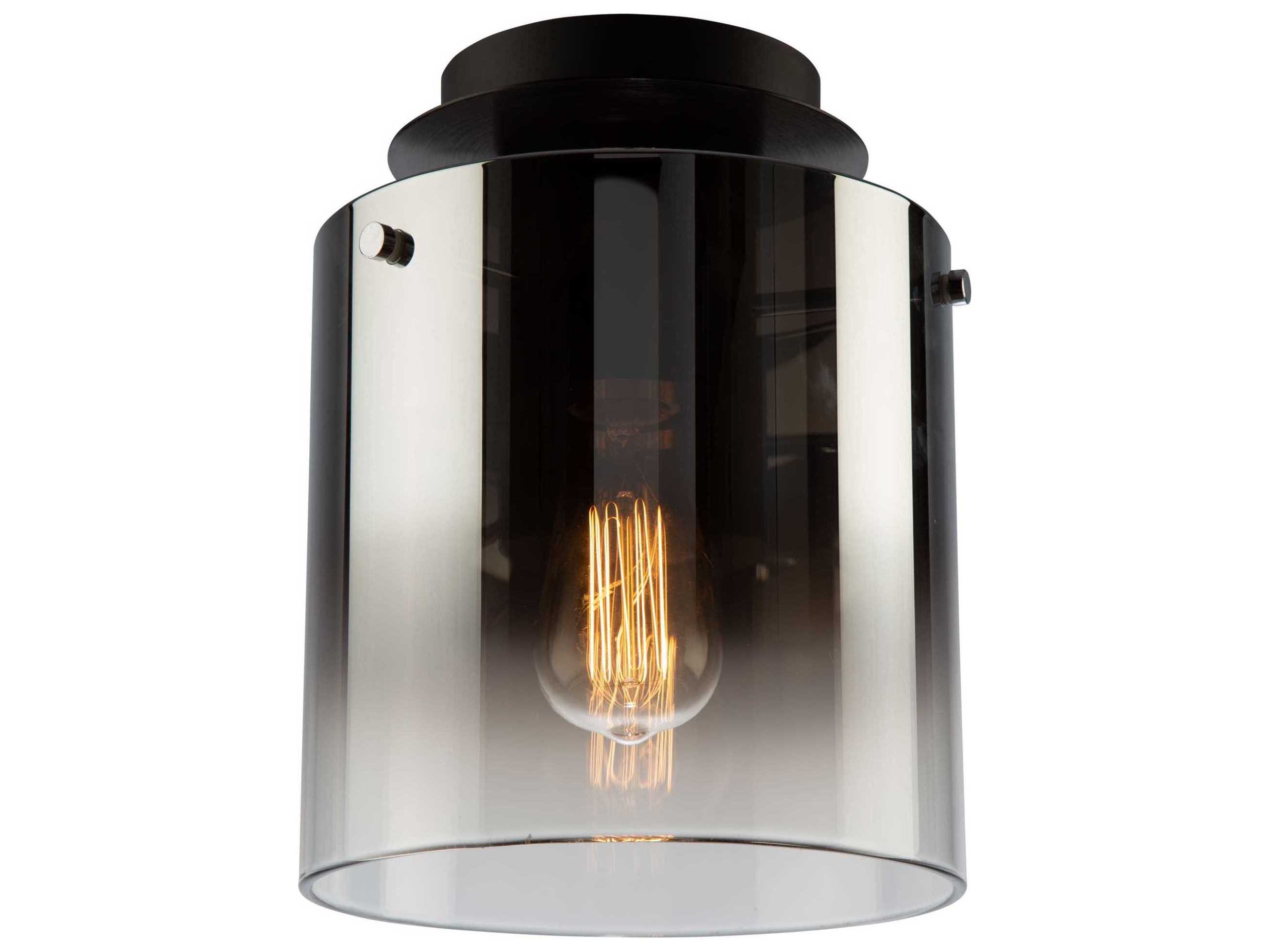 Artcraft Henley 1-Light Satin Black Smoke Glass Gray LED Cylinder Geometric Flush Mount