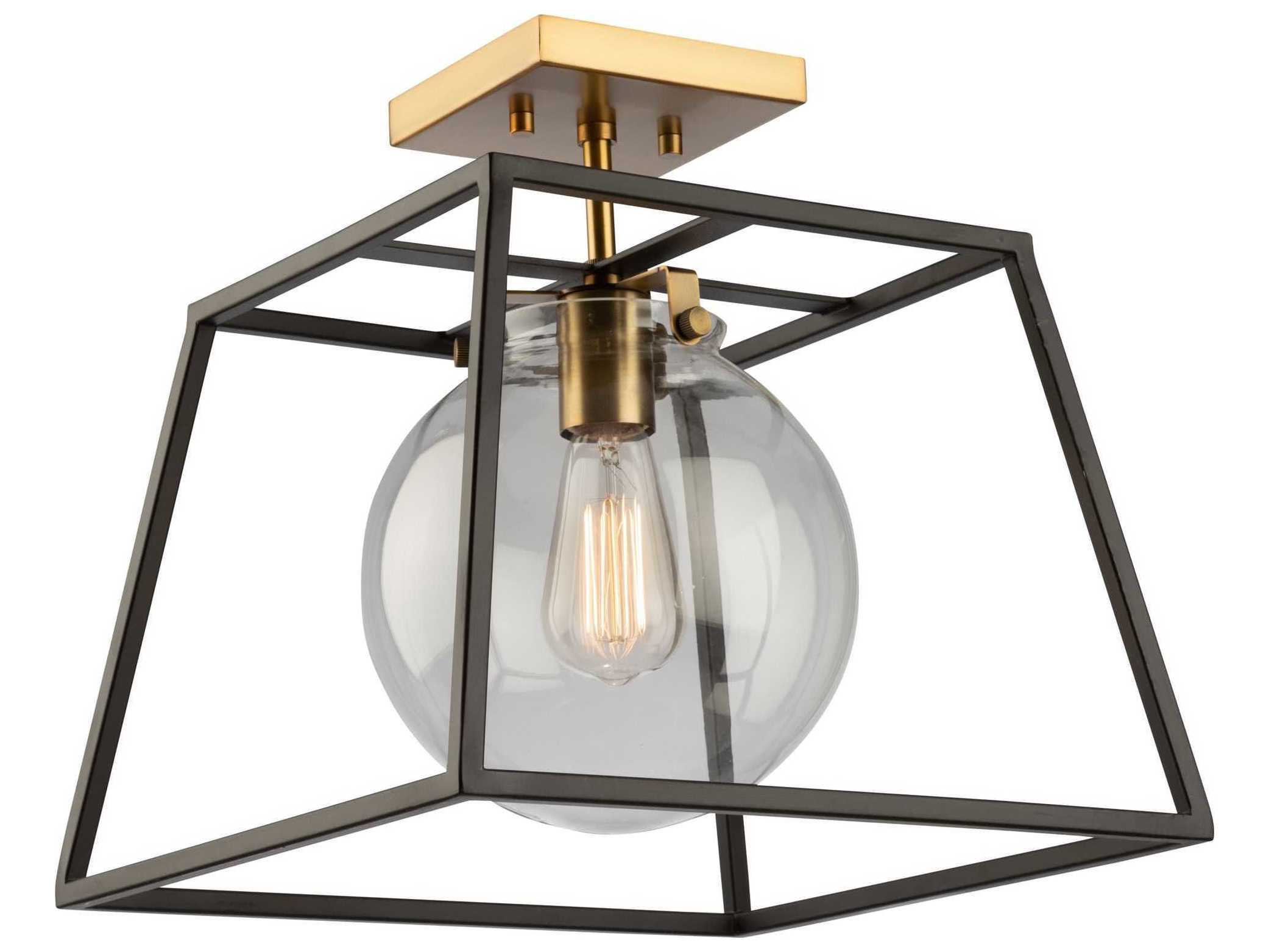 Artcraft Bridgetown 1-Light Black Harvest Brass LED Globe Geometric Semi Flush Mount