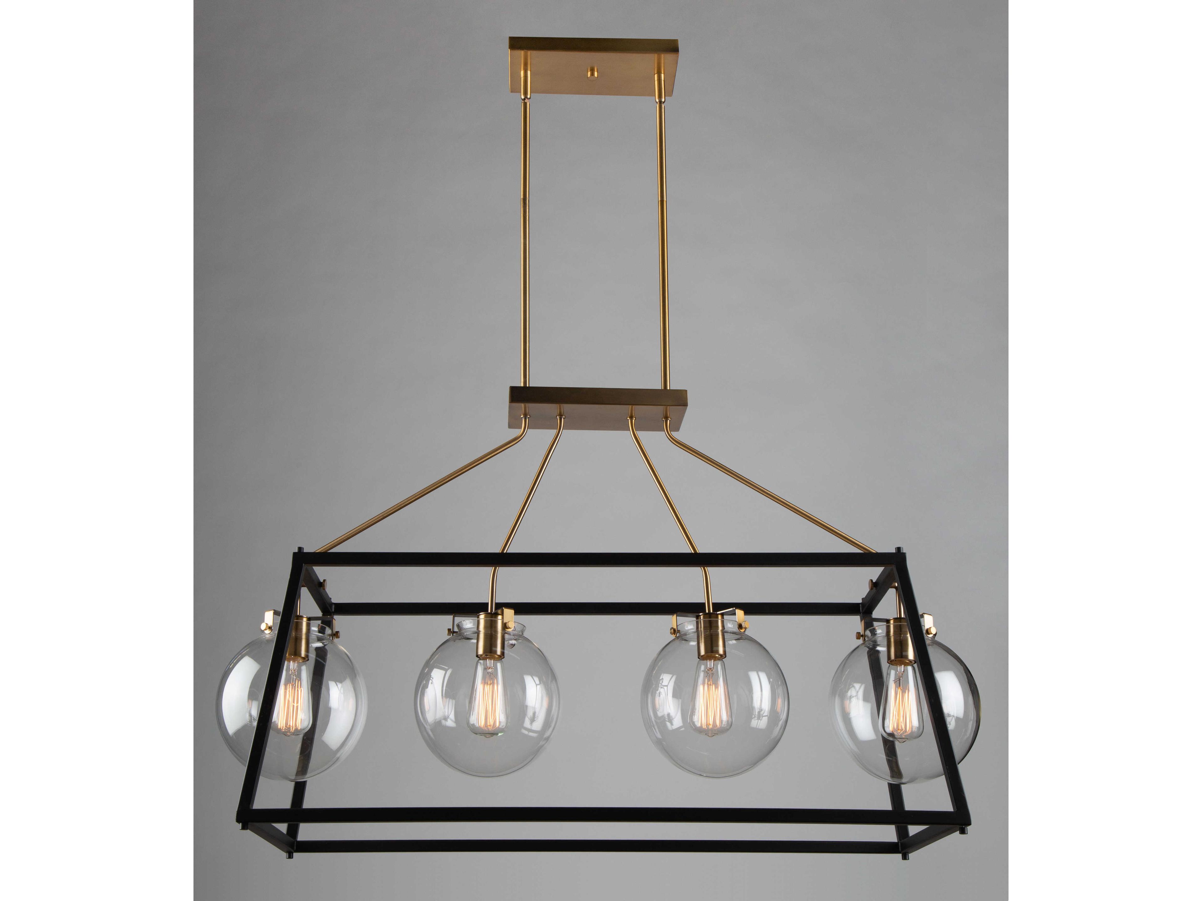 Artcraft Bridgetown 4-Light Black Harvest Brass LED Globe Geometric Island Pendant