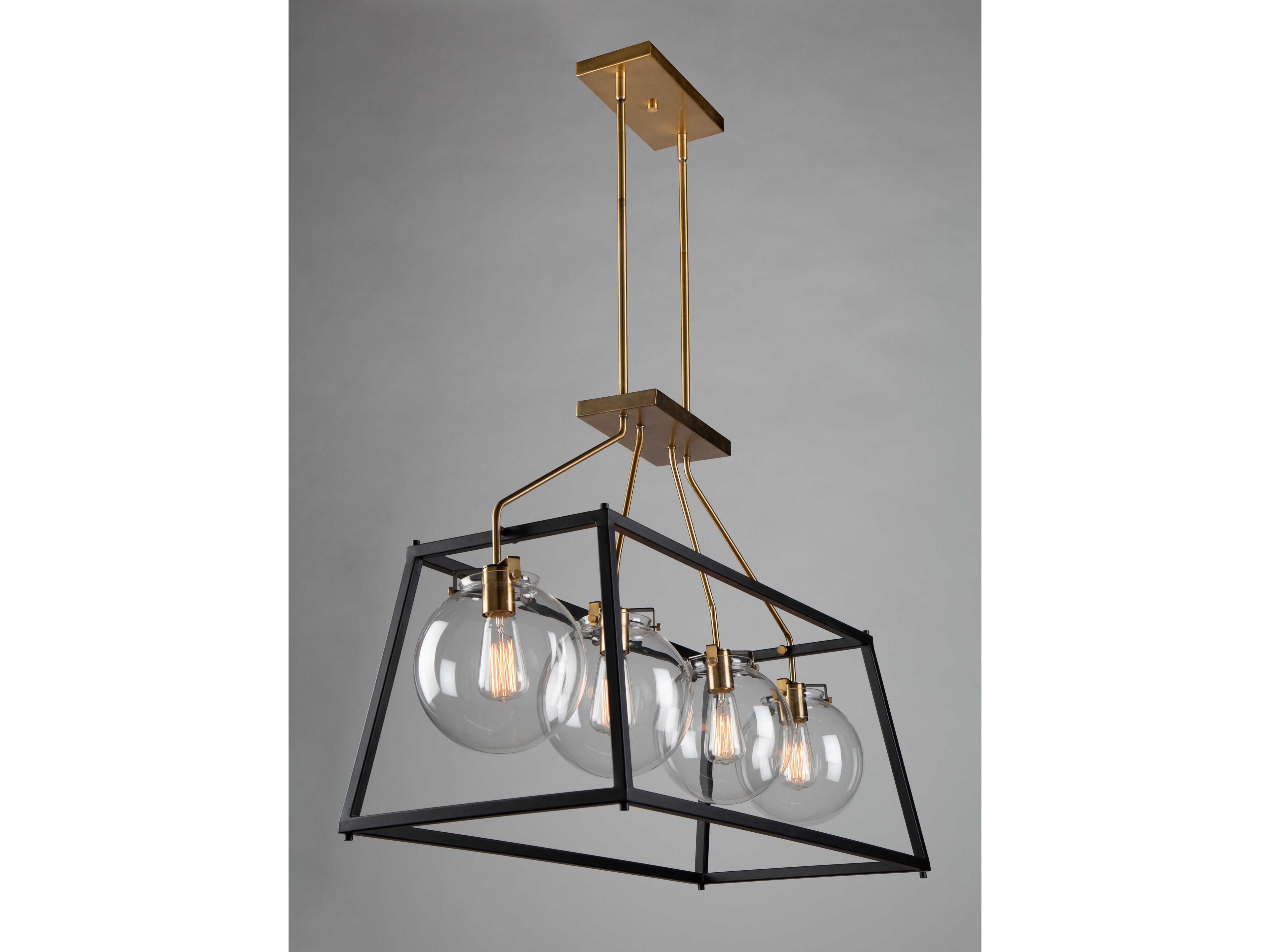Artcraft Bridgetown 4-Light Black Harvest Brass LED Globe Geometric Island Pendant