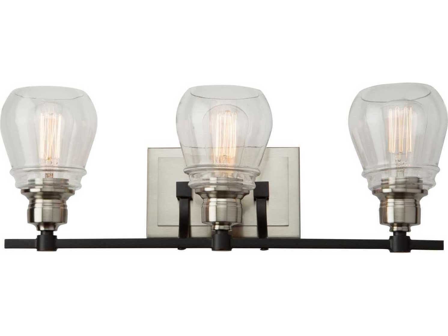 Artcraft Nelson 3-Light Black And Brushed Nickel Glass LED Vanity Light