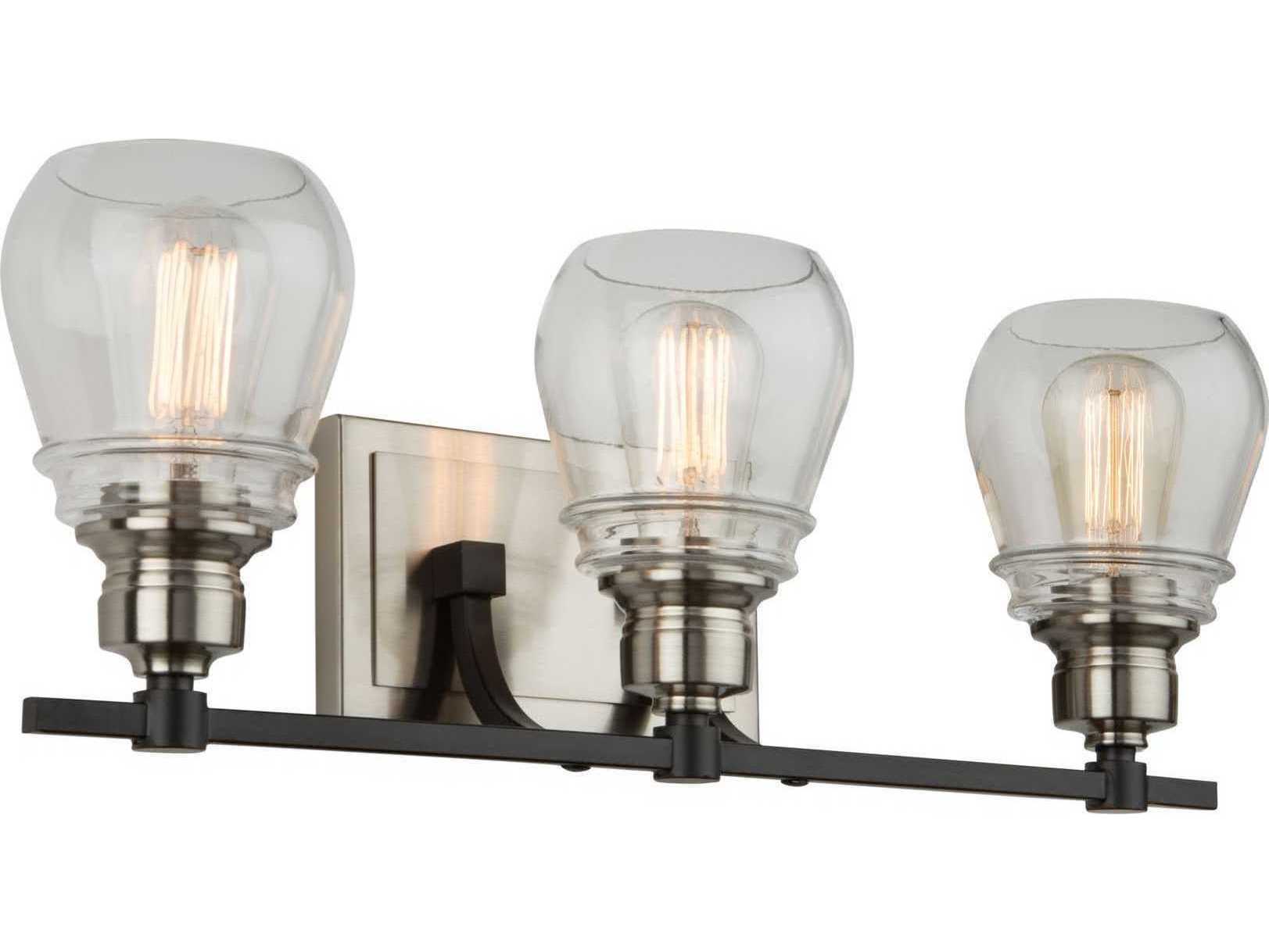 Artcraft Nelson 3-Light Black And Brushed Nickel Glass LED Vanity Light