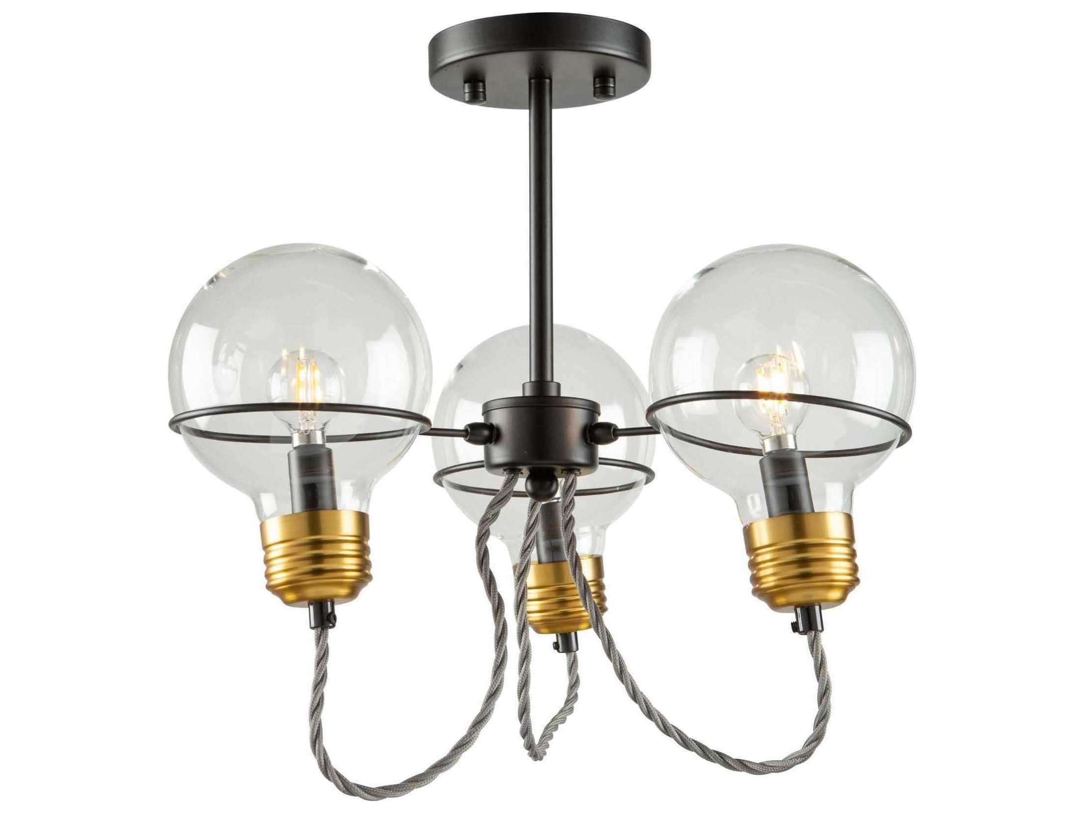 Artcraft Martina 3-Light Black And Brushed Brass Glass LED Globe Semi Flush Mount