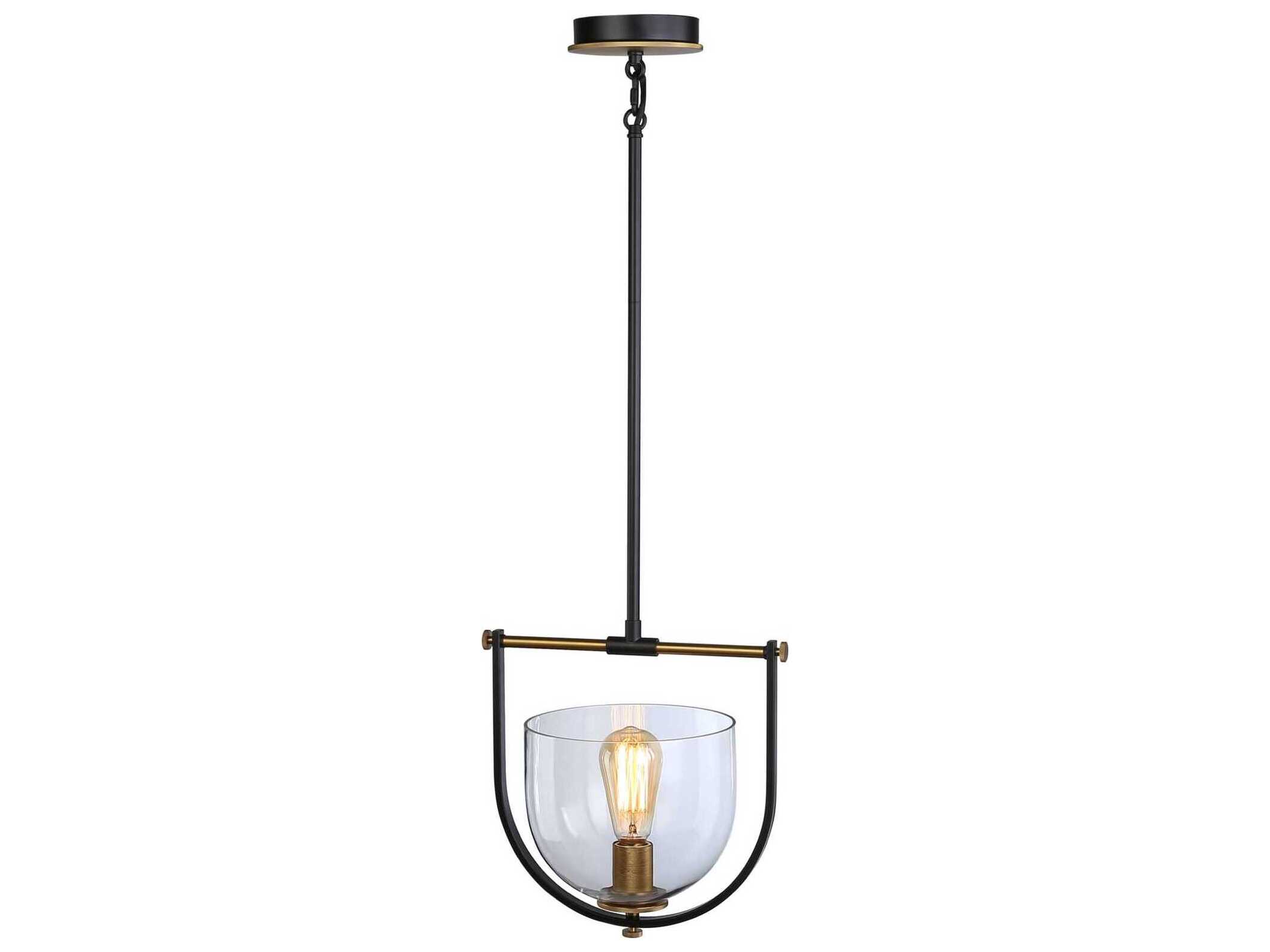 Artcraft Cheshire 1-Light Black Brass Glass Bowl Mini Pendant