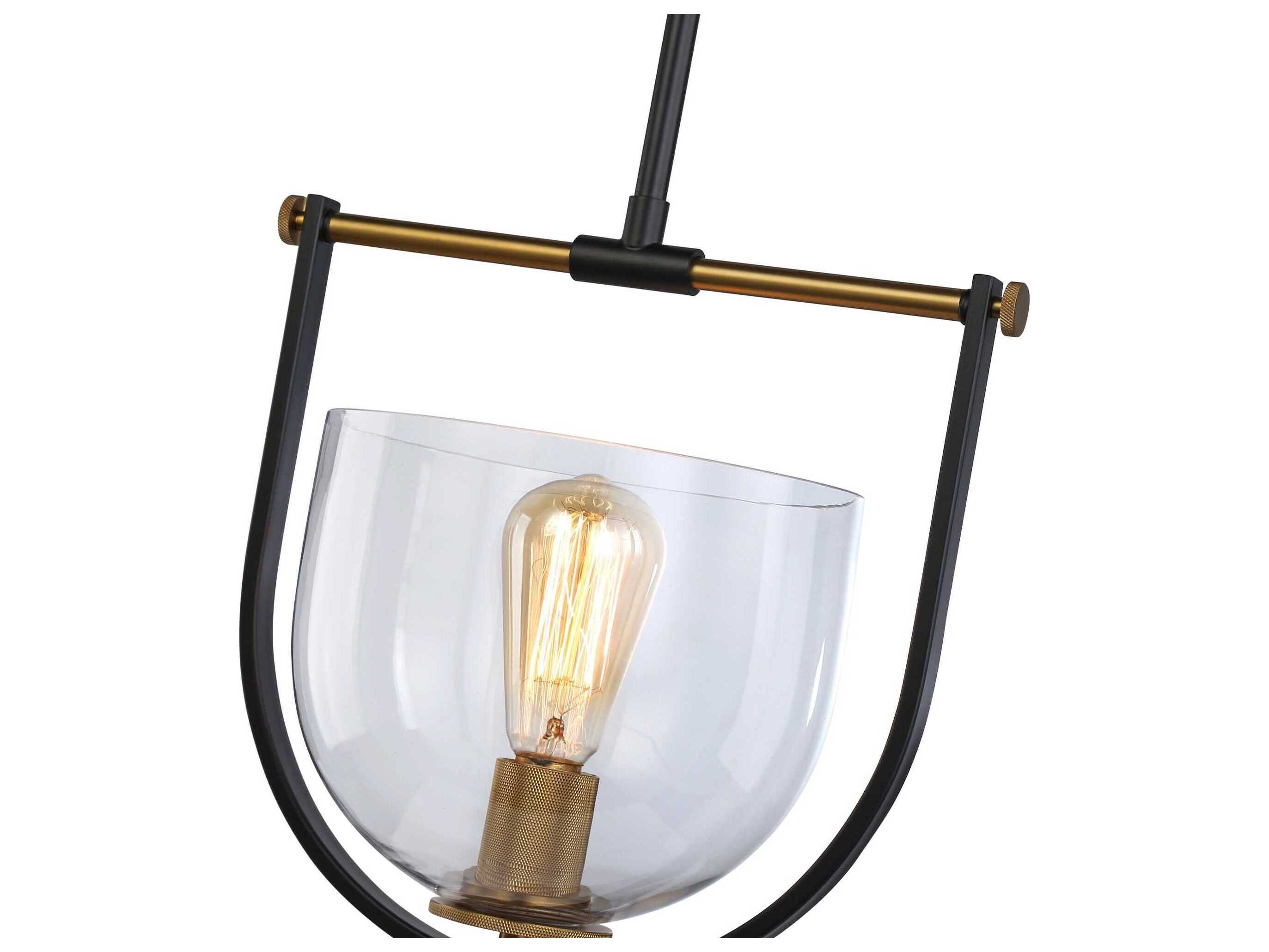 Artcraft Cheshire 1-Light Black Brass Glass Bowl Mini Pendant