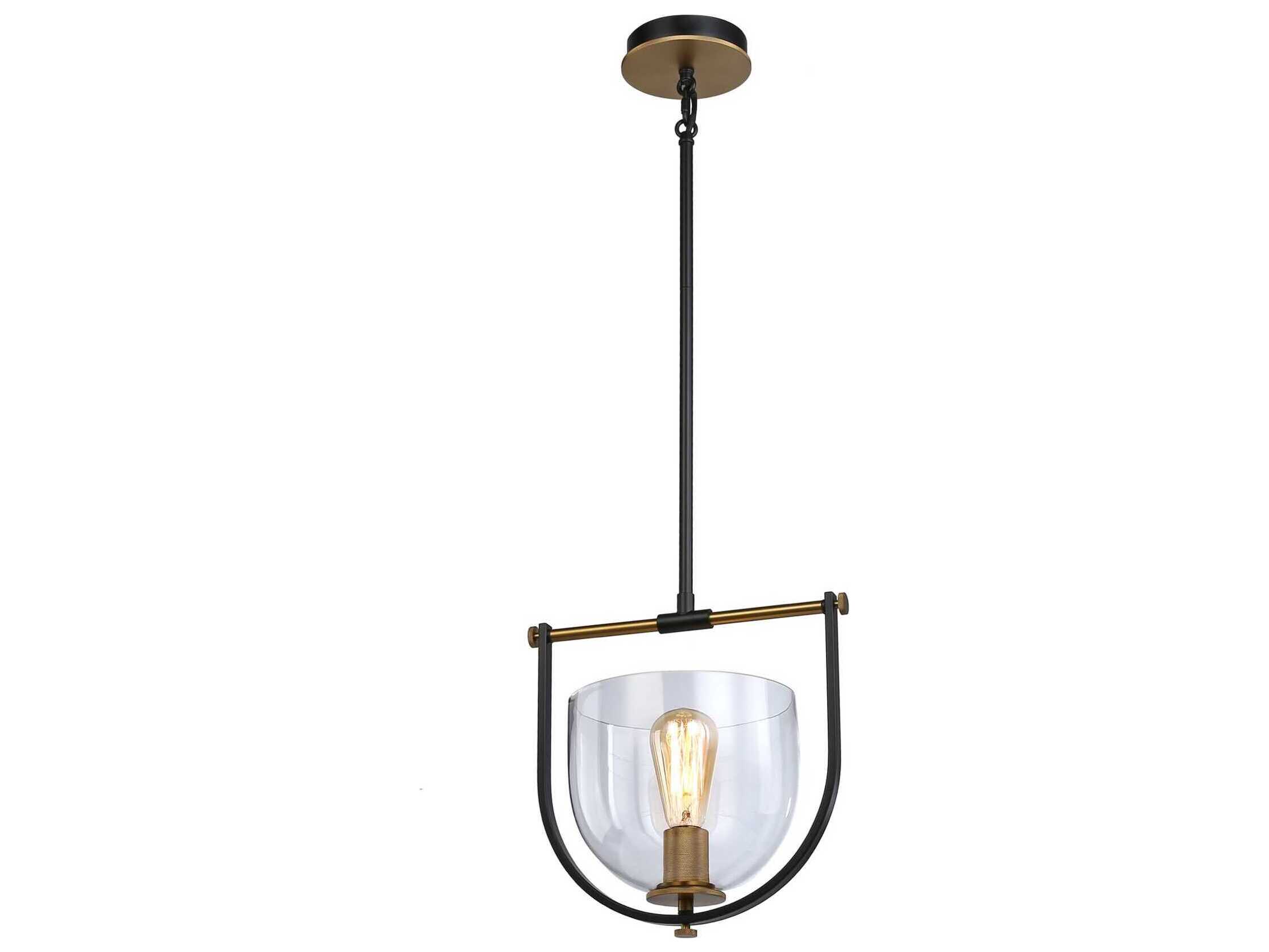 Artcraft Cheshire 1-Light Black Brass Glass Bowl Mini Pendant