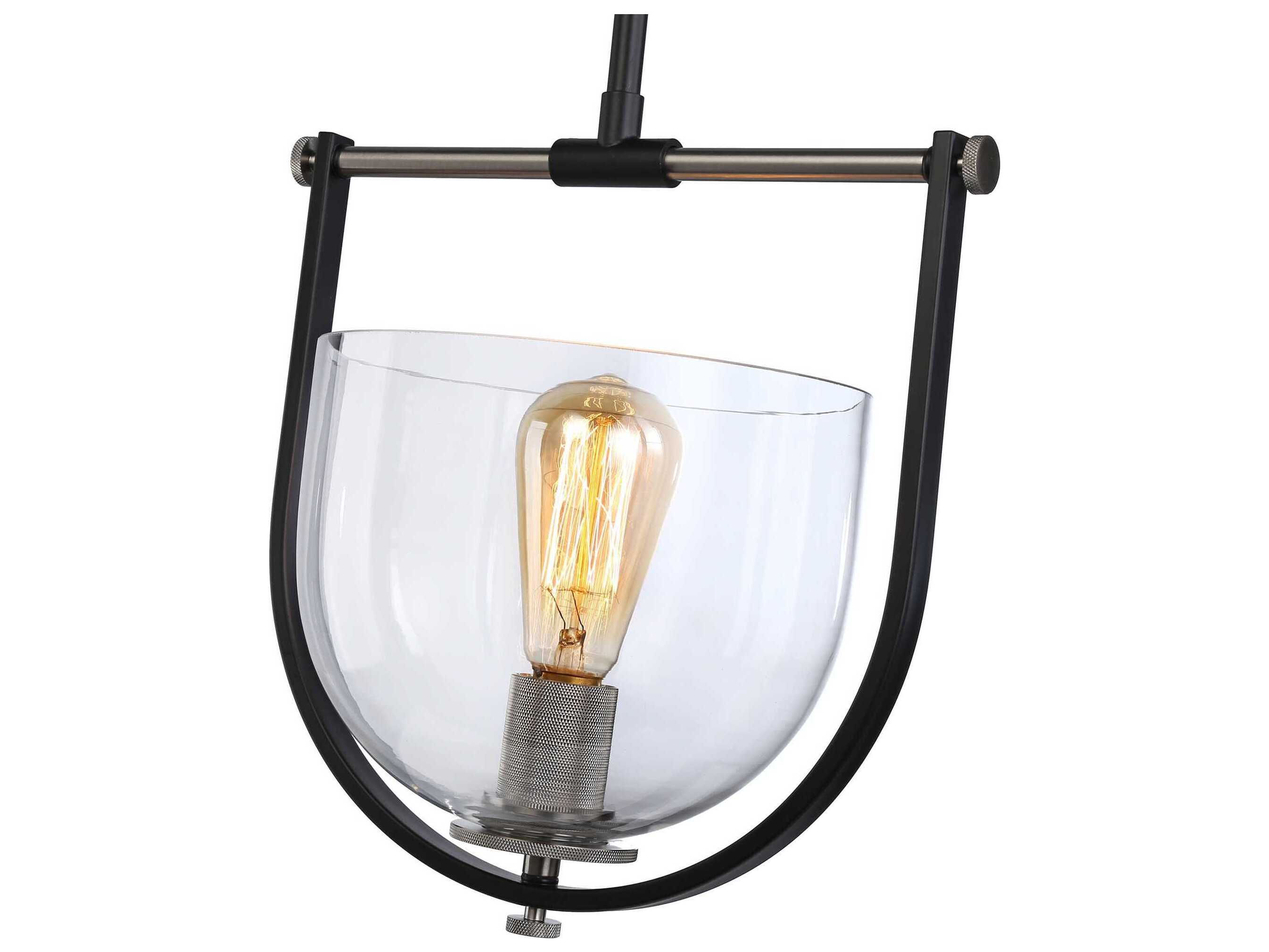 Artcraft Cheshire 1-Light Black Nickel Glass Bowl Mini Pendant