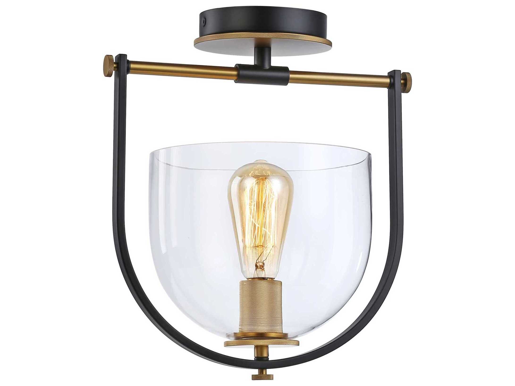 Artcraft Cheshire 1-Light Black Brass Glass Bowl Semi Flush Mount