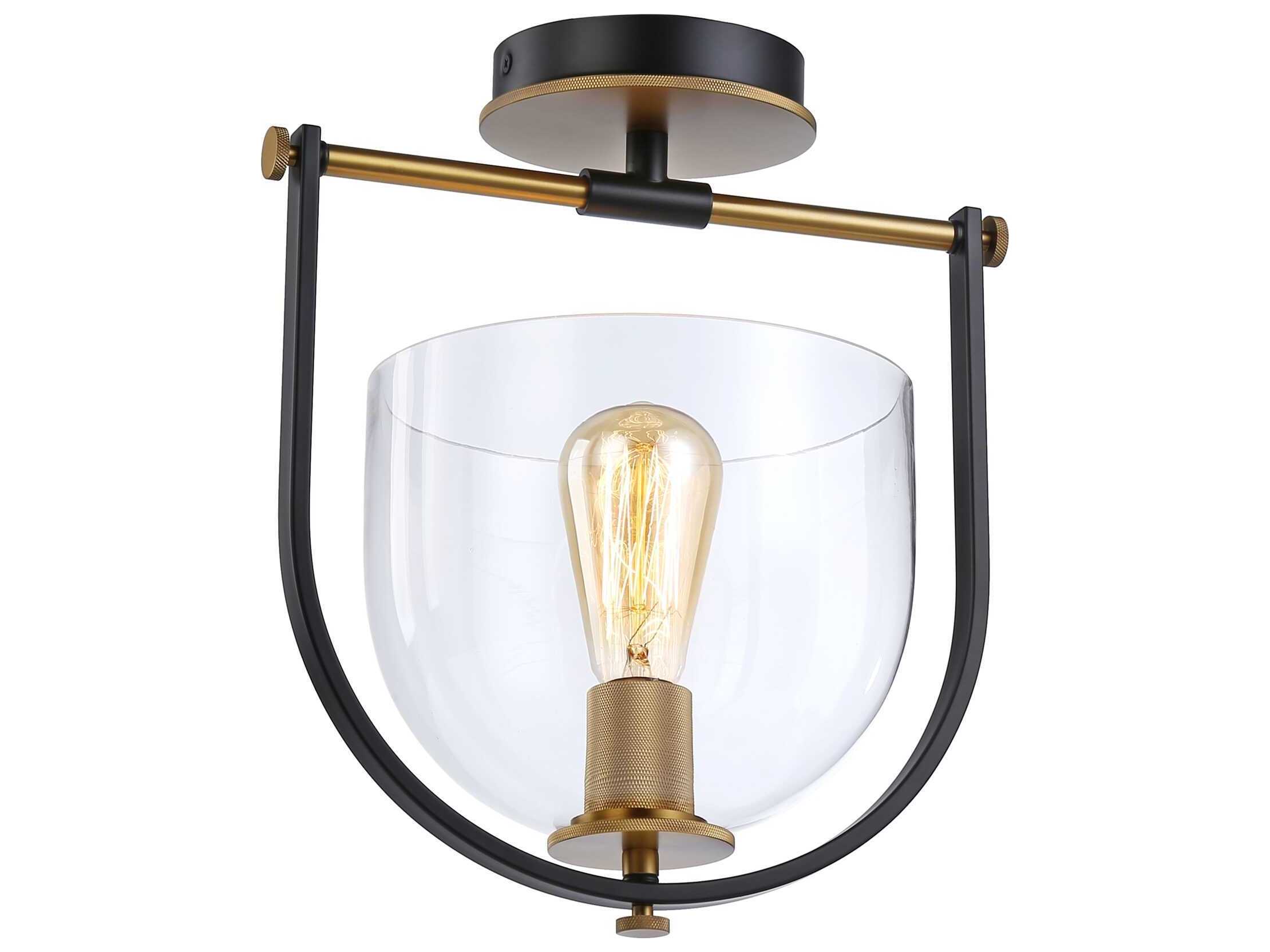 Artcraft Cheshire 1-Light Black Brass Glass Bowl Semi Flush Mount