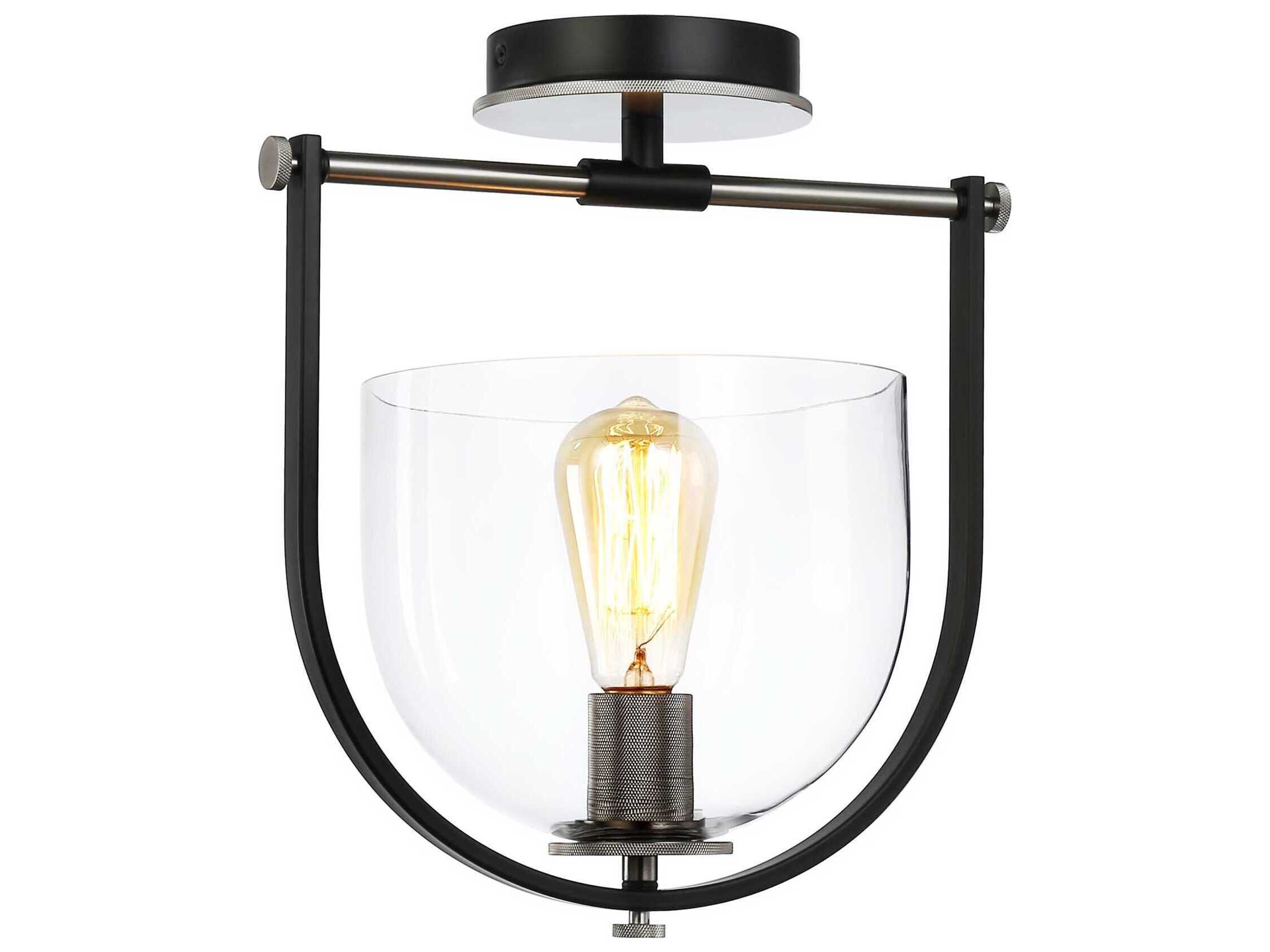 Artcraft Cheshire 1-Light Black Nickel Glass Bowl Semi Flush Mount