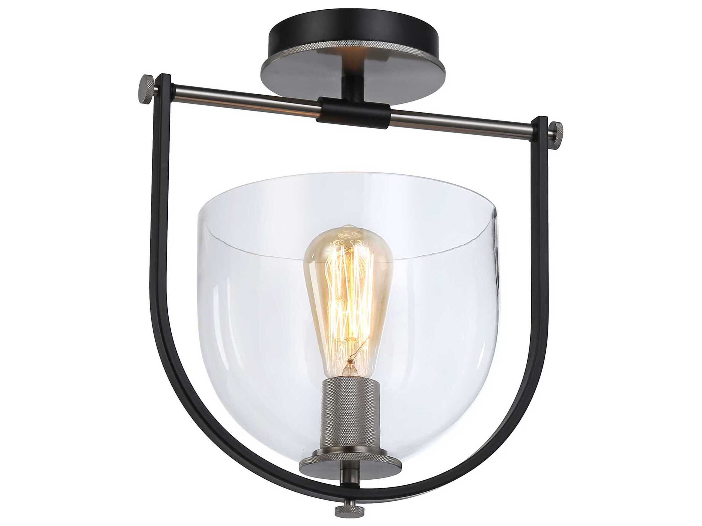 Artcraft Cheshire 1-Light Black Nickel Glass Bowl Semi Flush Mount