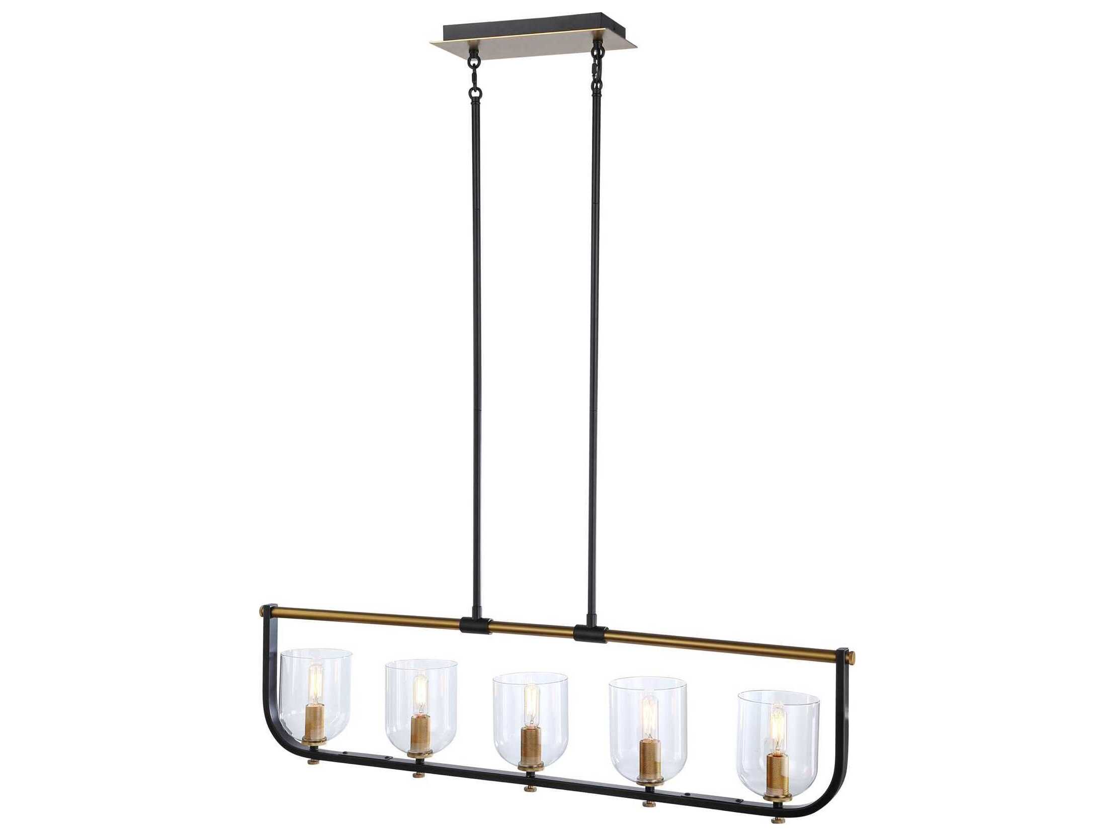 Artcraft Cheshire 5-Light Black Brass Glass Bowl Linear Island Pendant