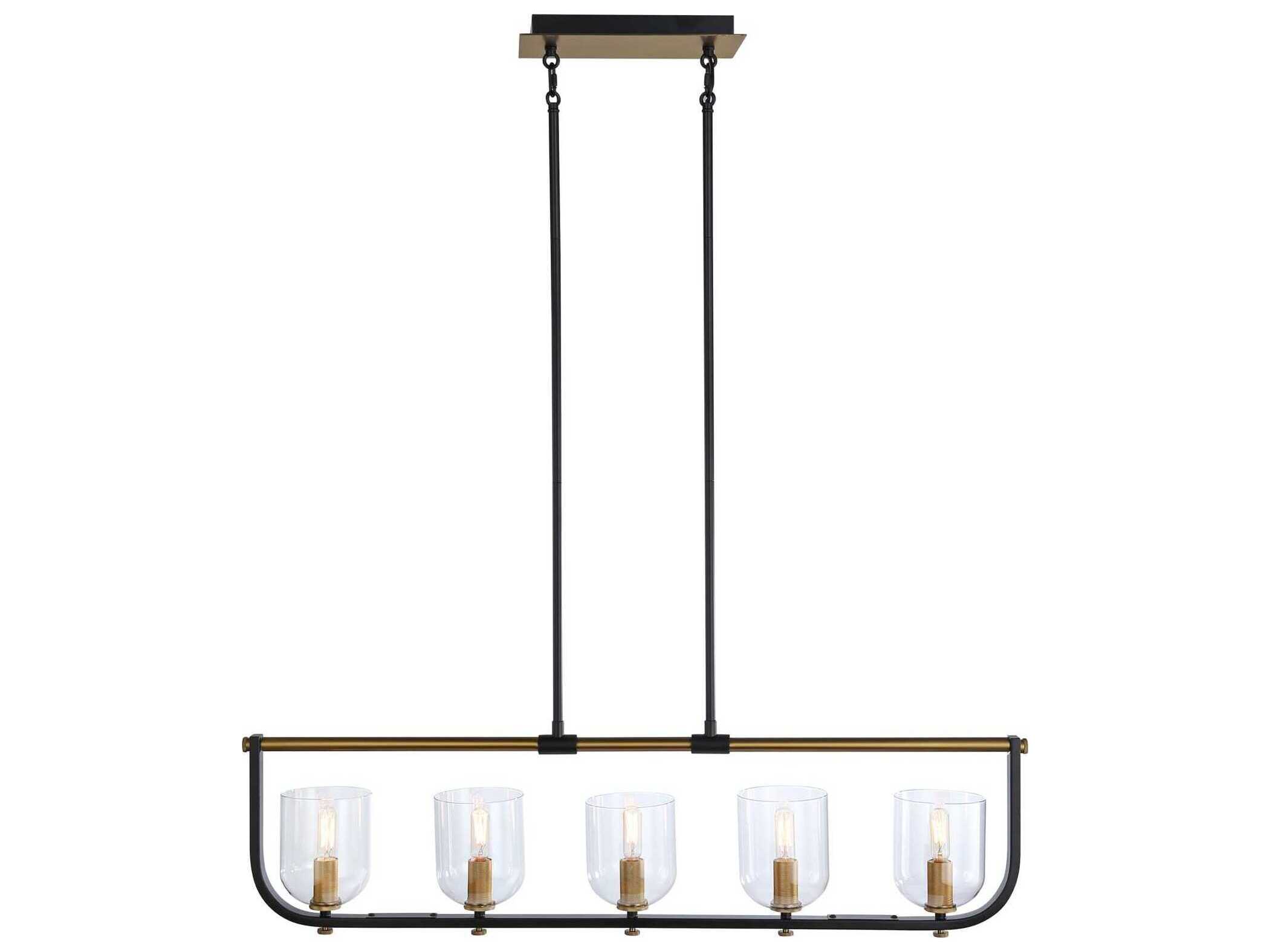 Artcraft Cheshire 5-Light Black Brass Glass Bowl Linear Island Pendant