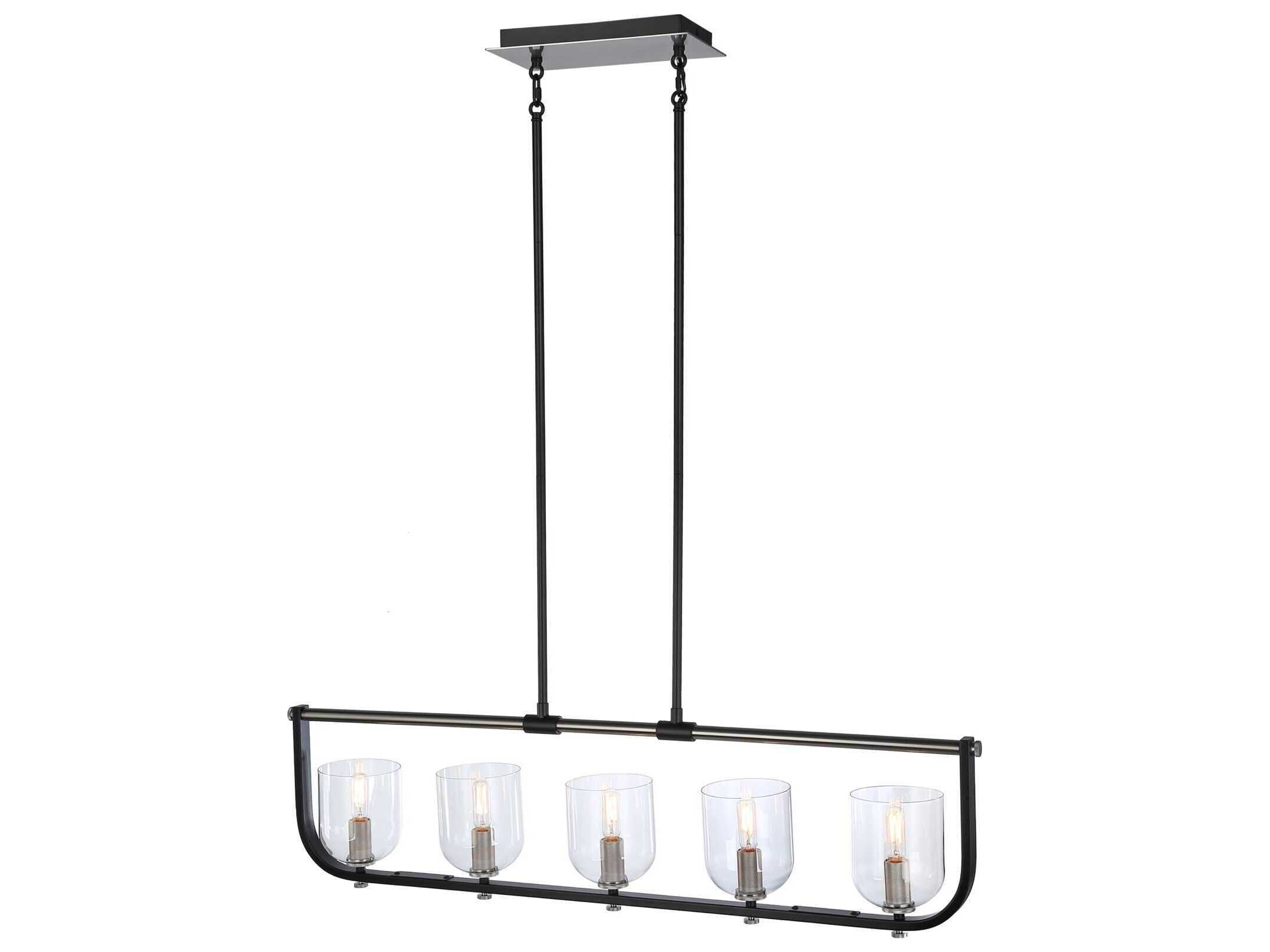 Artcraft Cheshire 5-Light Black Nickel Glass Bowl Linear Island Pendant