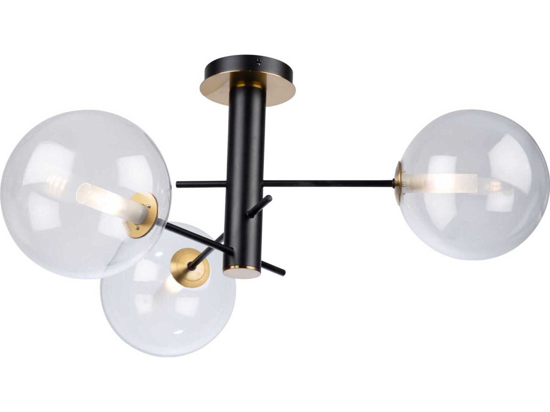 Artcraft Aurelia 3-Light Matte Black Brass Glass Globe Semi Flush Mount