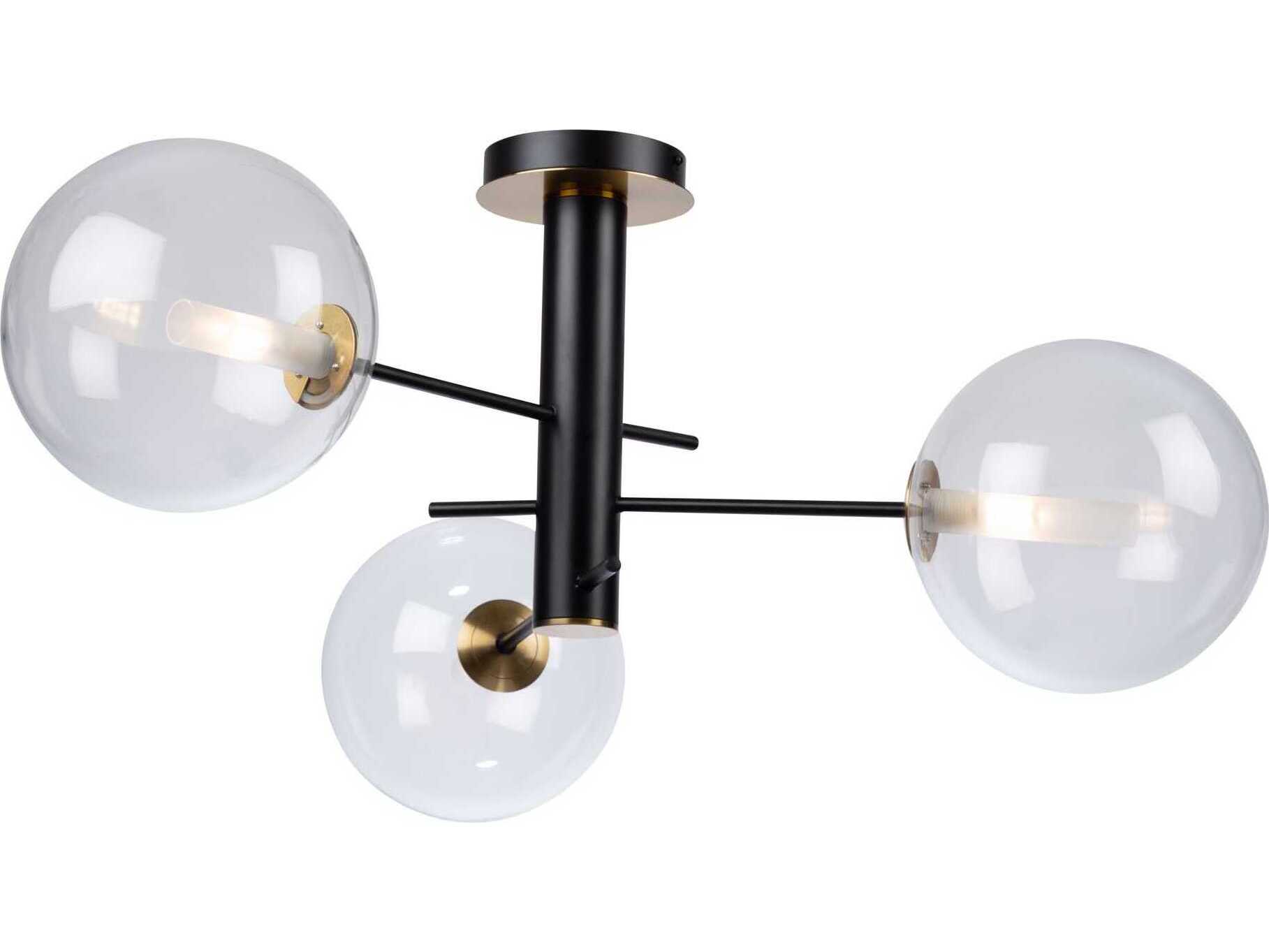 Artcraft Aurelia 3-Light Matte Black Brass Glass Globe Semi Flush Mount