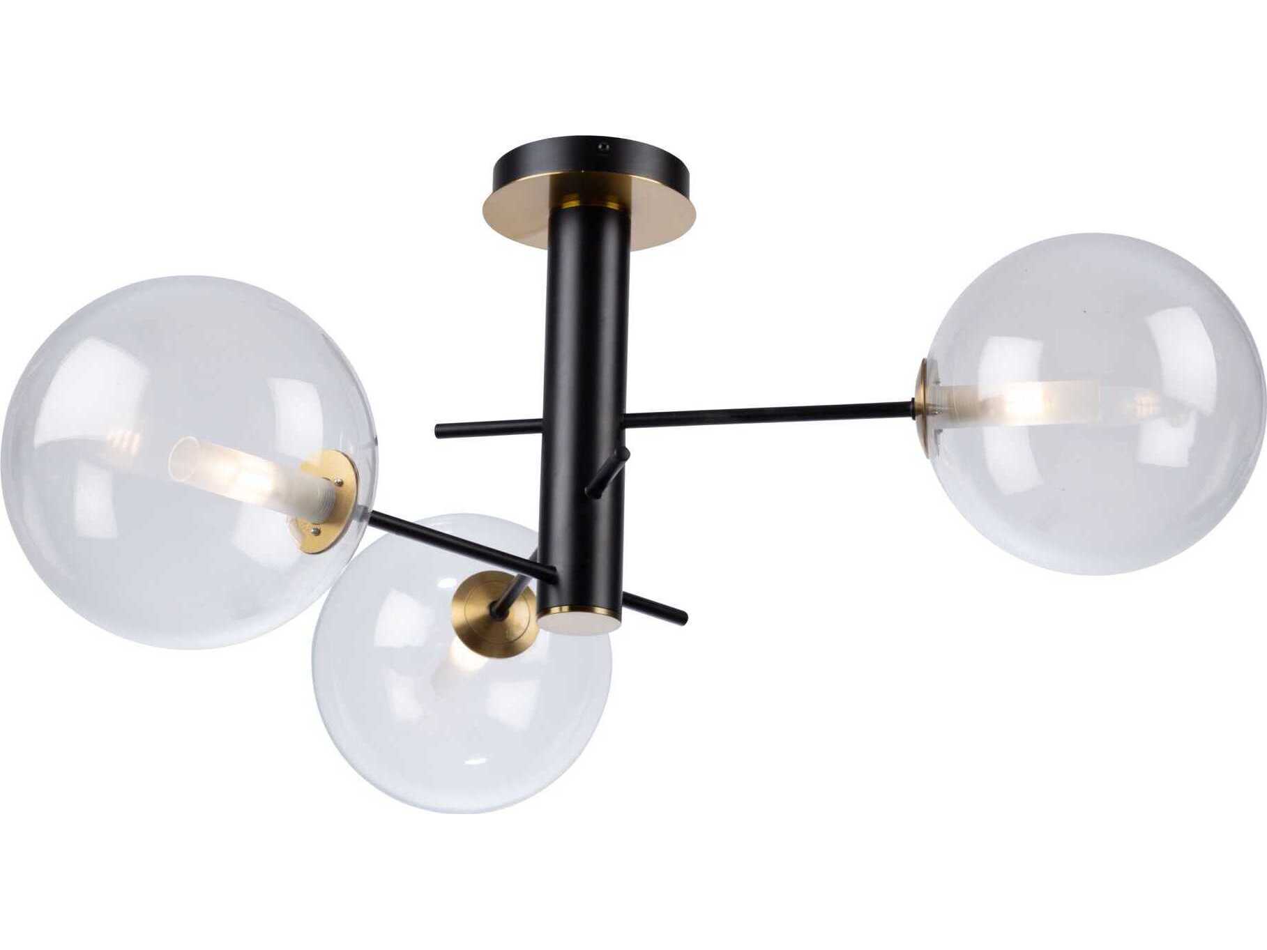 Artcraft Aurelia 3-Light Matte Black Brass Glass Globe Semi Flush Mount