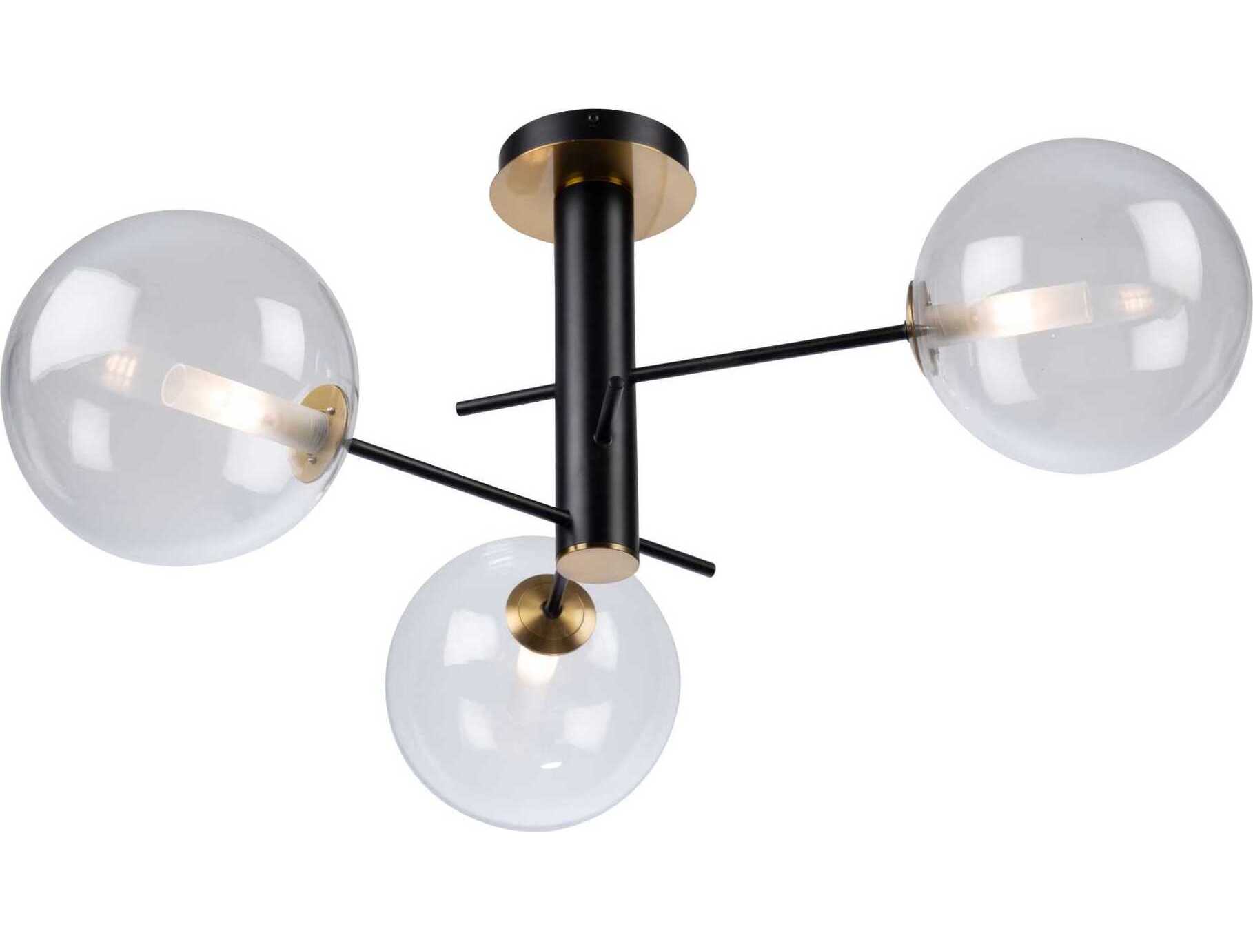 Artcraft Aurelia 3-Light Matte Black Brass Glass Globe Semi Flush Mount
