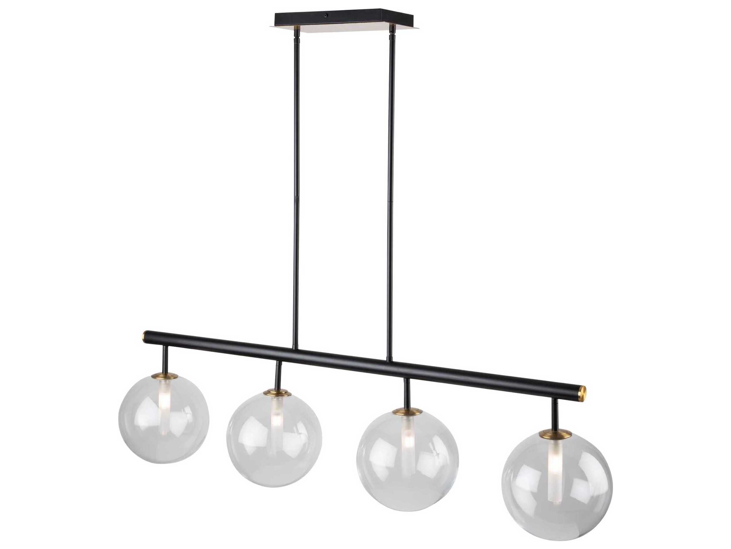 Artcraft Aurelia 4-Light Matte Black Brass Glass Globe Linear Island Pendant