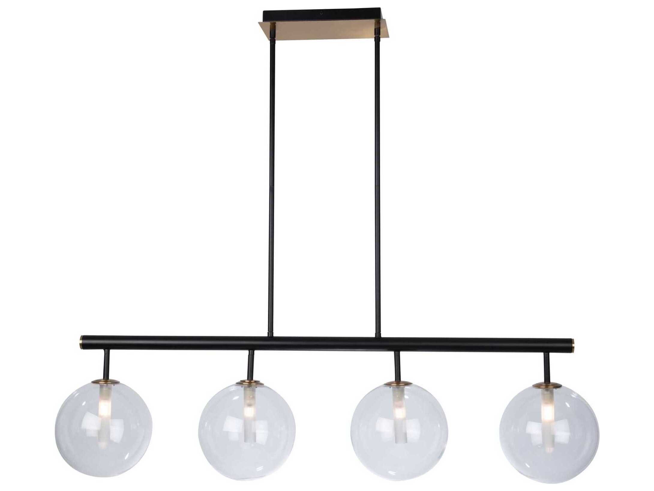 Artcraft Aurelia 4-Light Matte Black Brass Glass Globe Linear Island Pendant