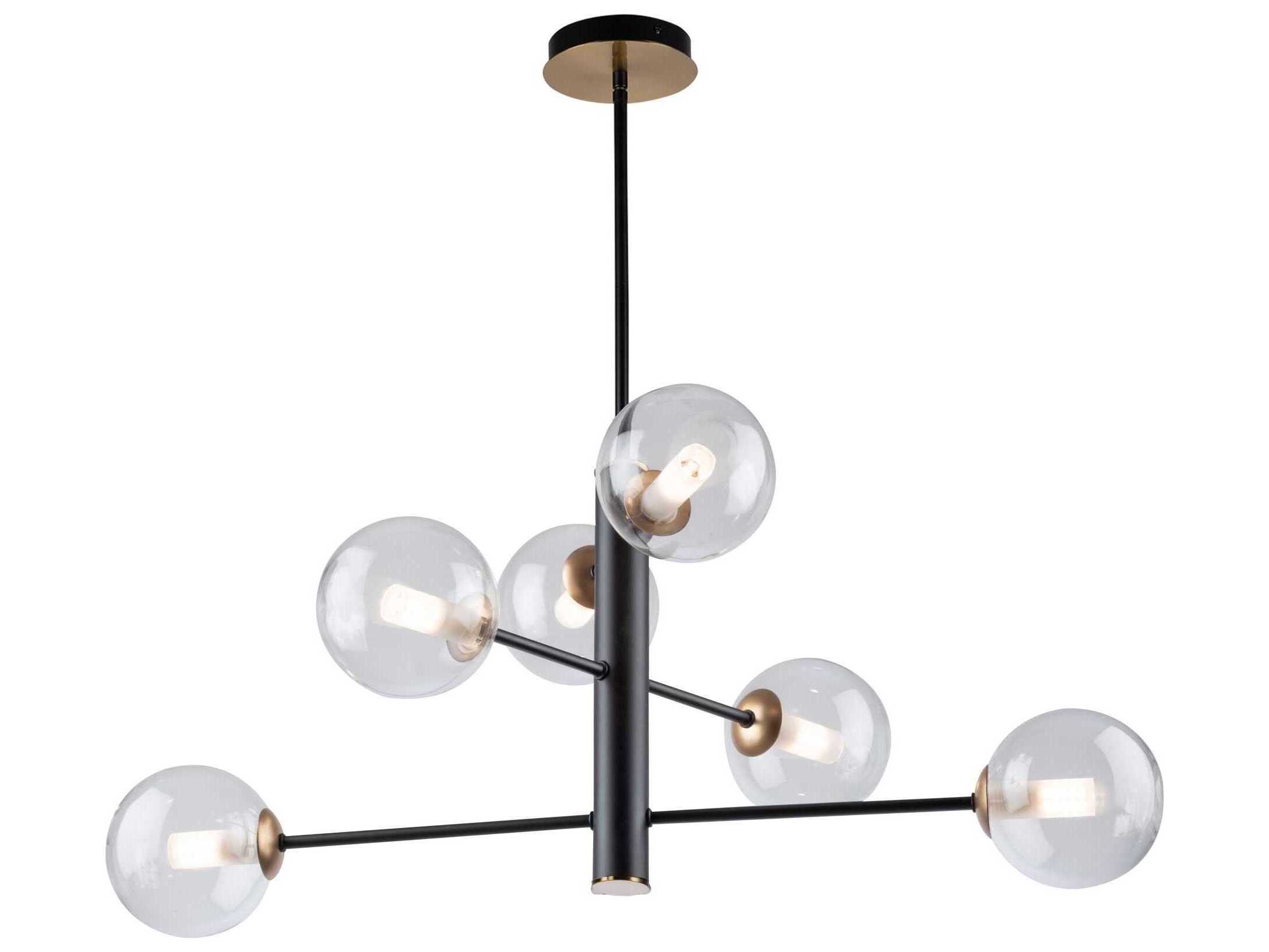 Artcraft Aurelia 6-Light Matte Black Brass Glass Globe Chandelier