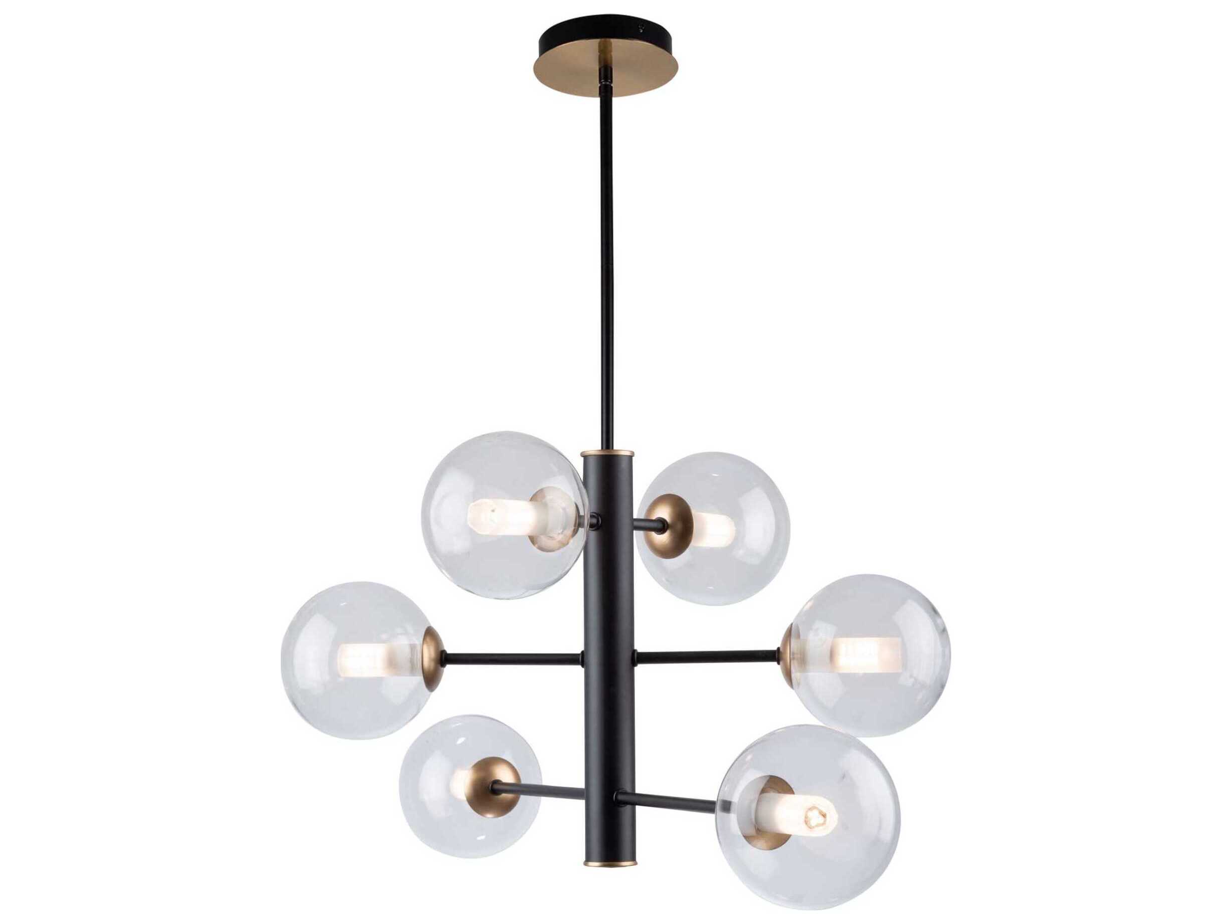Artcraft Aurelia 6-Light Matte Black Brass Glass Globe Chandelier