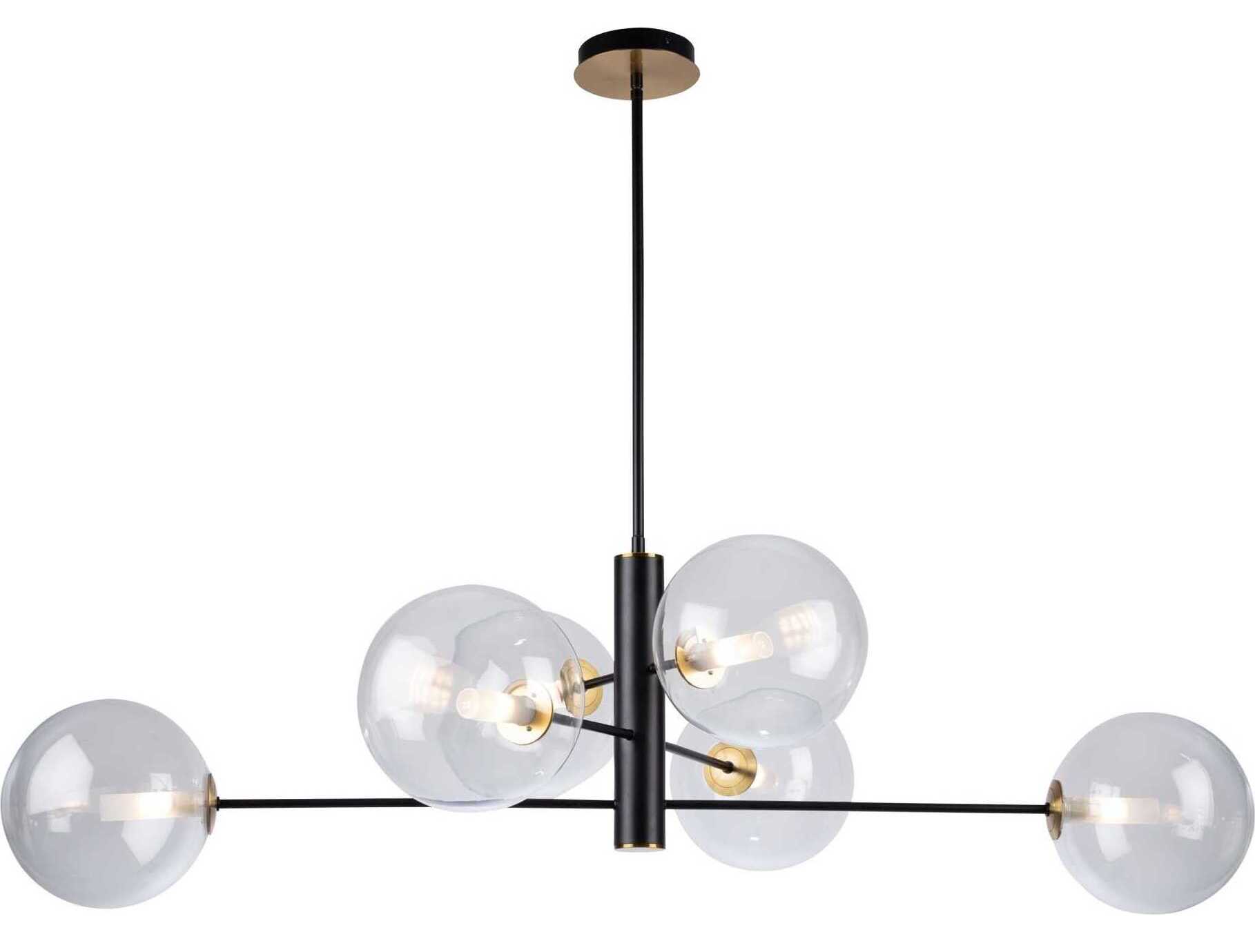 Artcraft Aurelia 6-Light Matte Black Brass Glass Globe Linear Chandelier