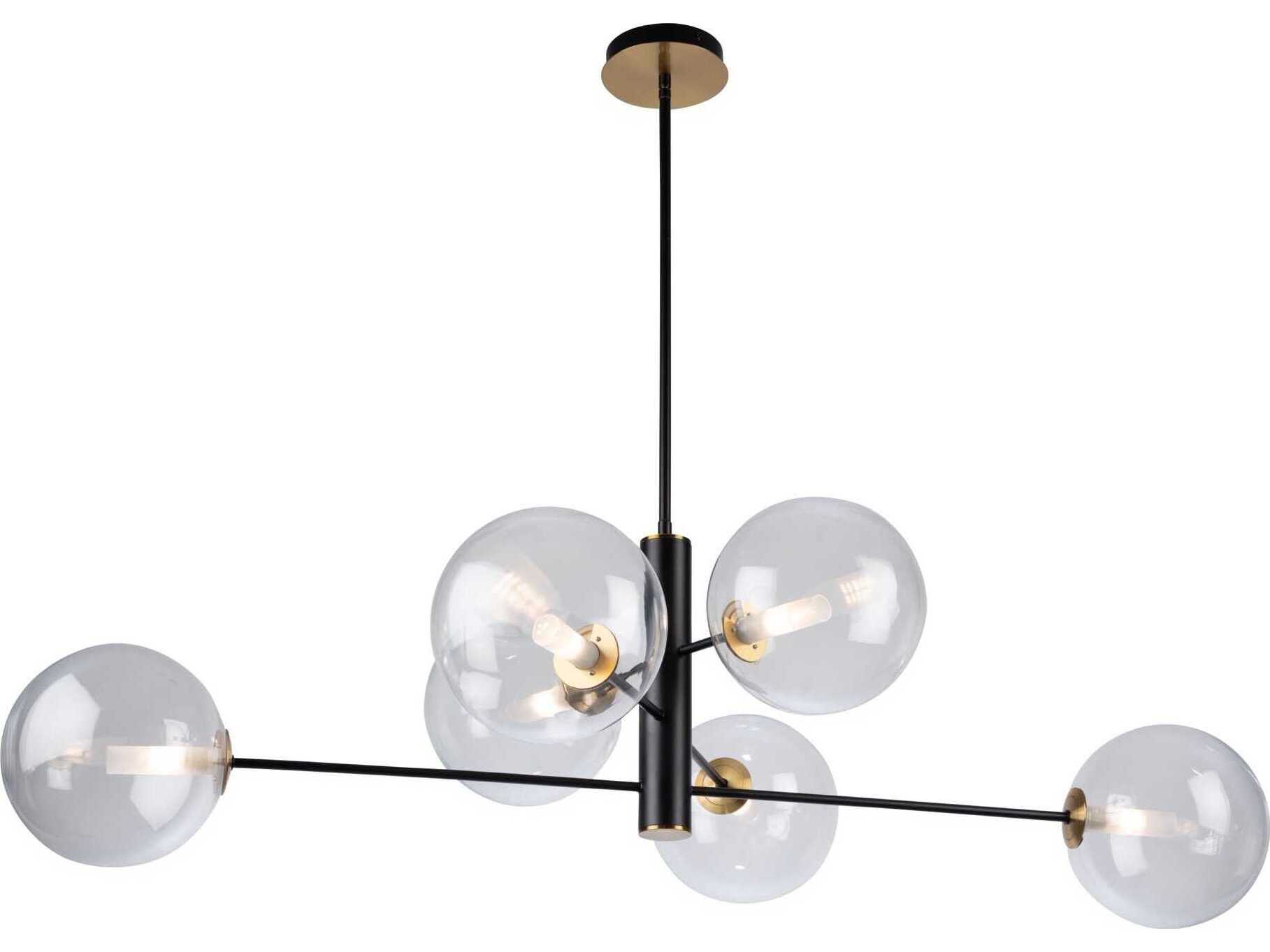 Artcraft Aurelia 6-Light Matte Black Brass Glass Globe Linear Chandelier