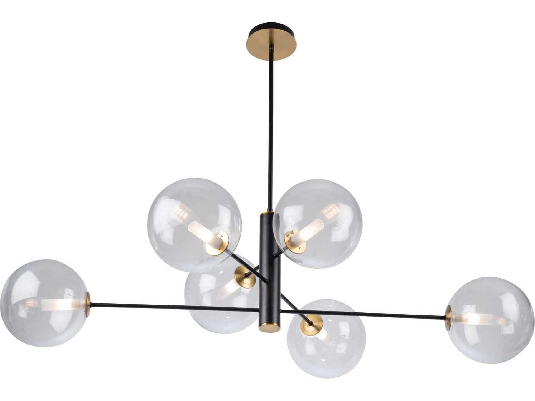 Artcraft Aurelia 6-Light Matte Black Brass Glass Globe Linear Chandelier