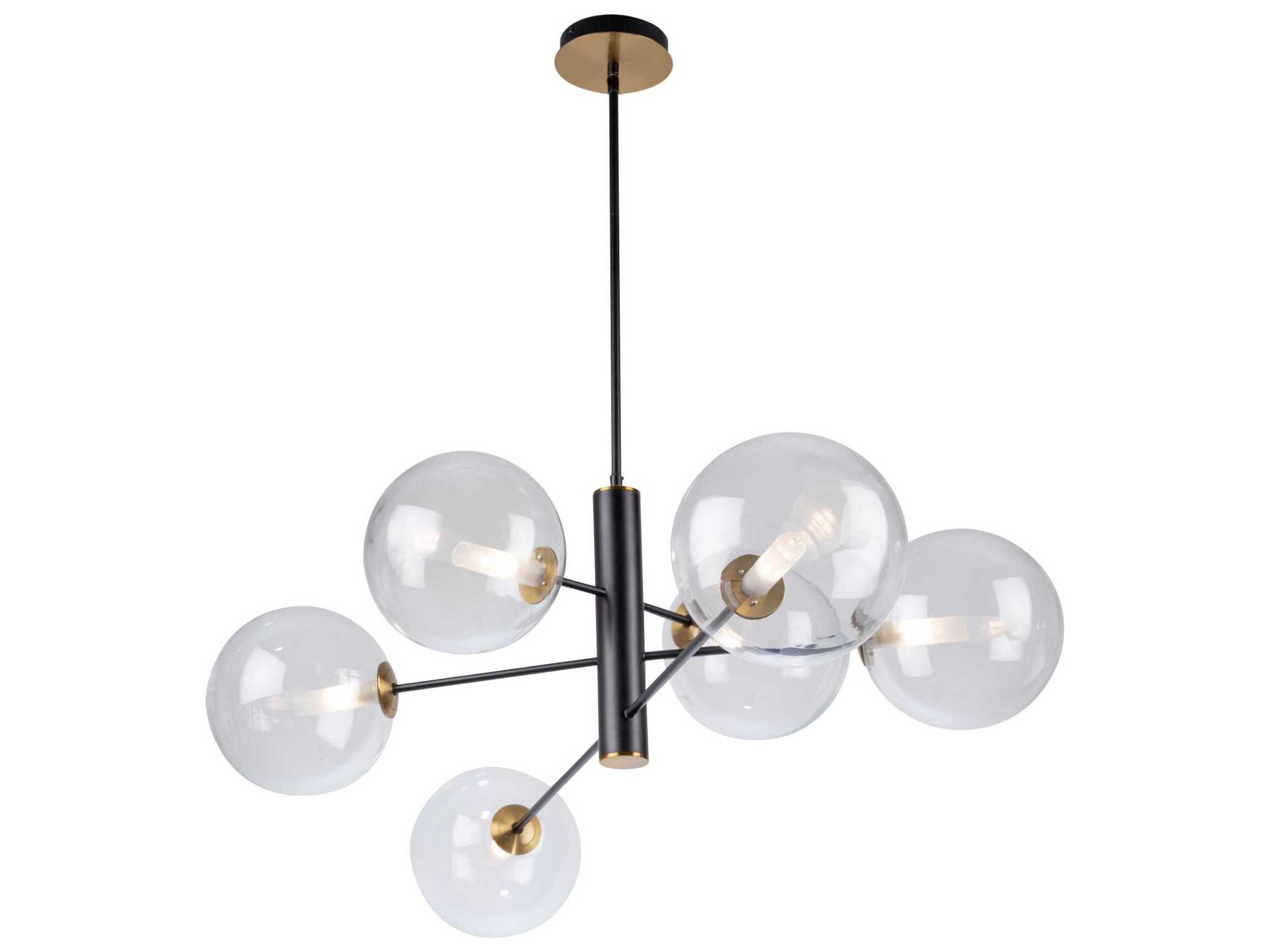 Artcraft Aurelia 6-Light Matte Black Brass Glass Globe Linear Chandelier