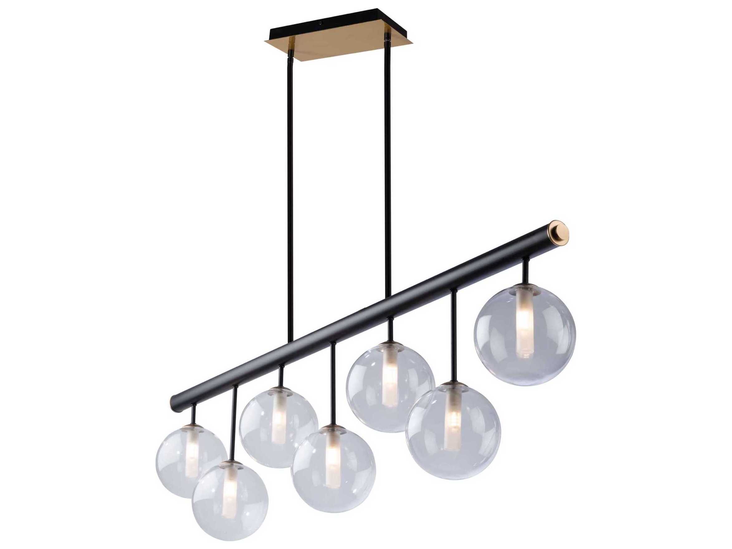 Artcraft Aurelia 7-Light Matte Black Brass Glass Globe Linear Island Pendant