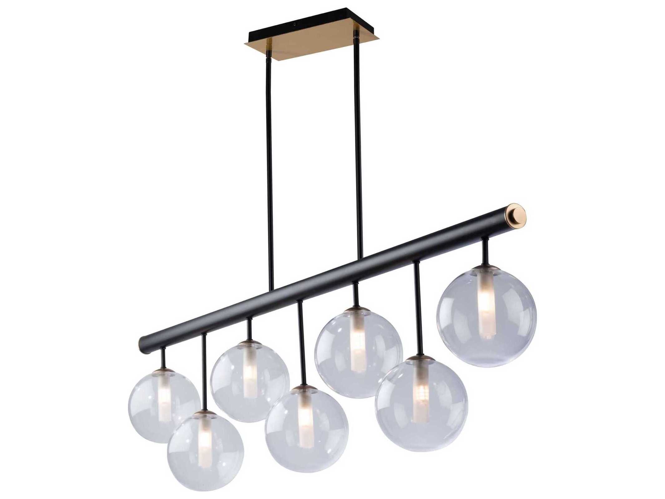 Artcraft Aurelia 7-Light Matte Black Brass Glass Globe Linear Island Pendant