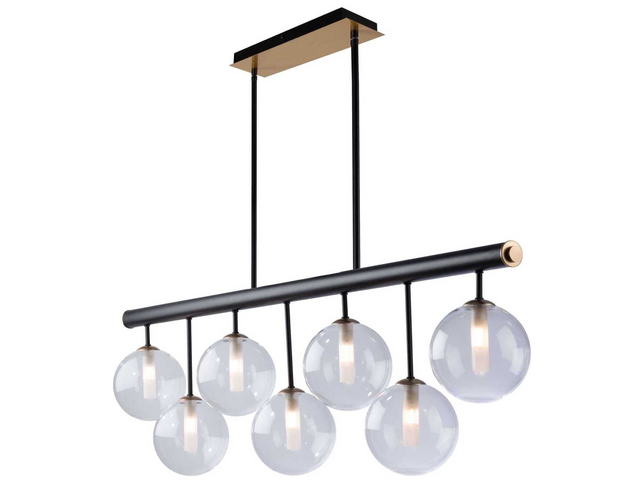 Artcraft Aurelia 7-Light Matte Black Brass Glass Globe Linear Island Pendant