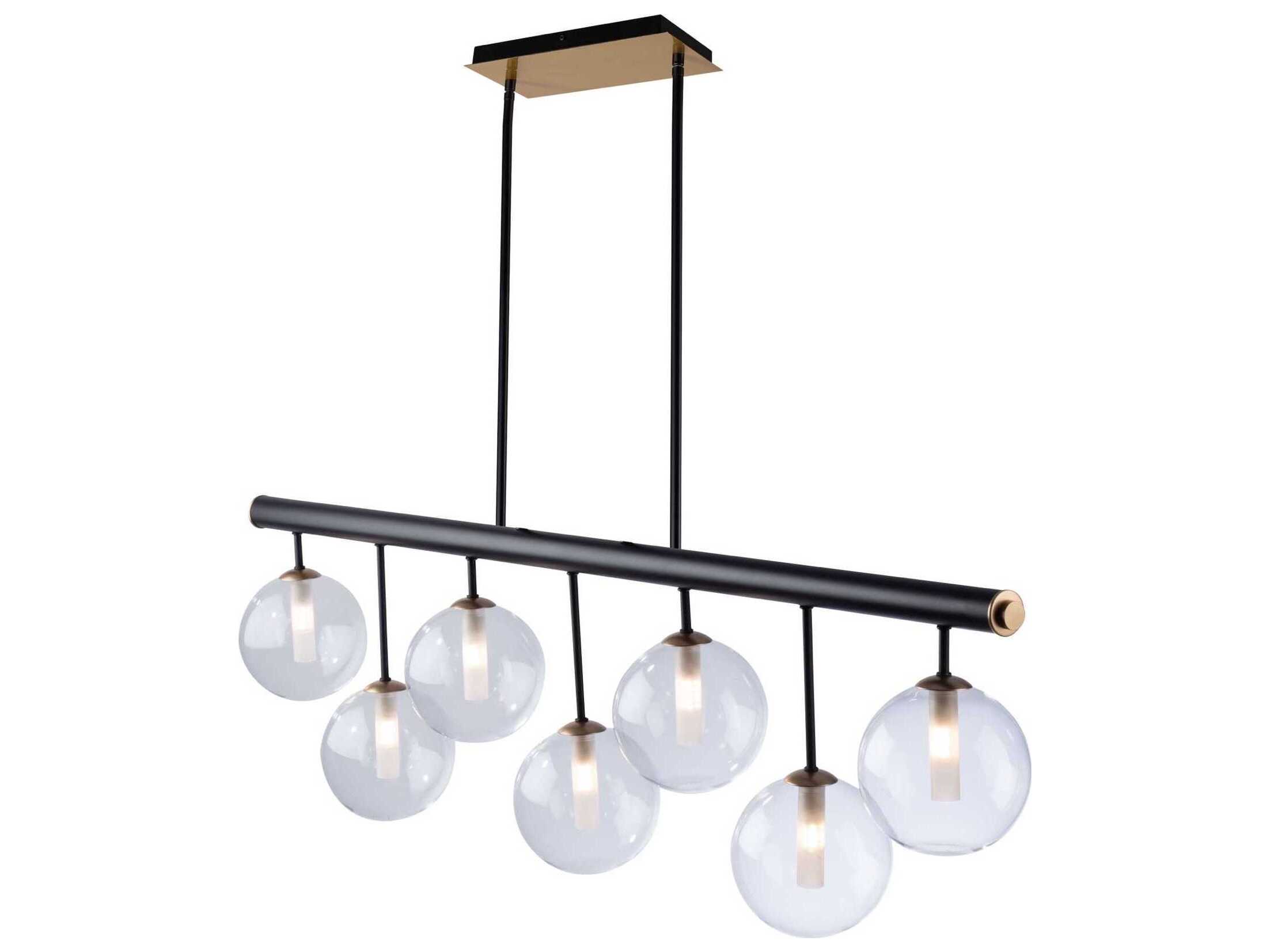 Artcraft Aurelia 7-Light Matte Black Brass Glass Globe Linear Island Pendant