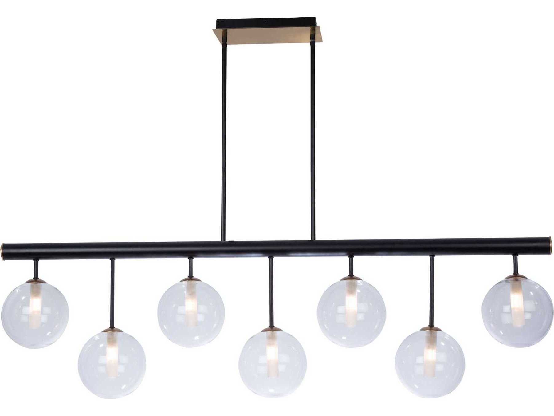 Artcraft Aurelia 7-Light Matte Black Brass Glass Globe Linear Island Pendant