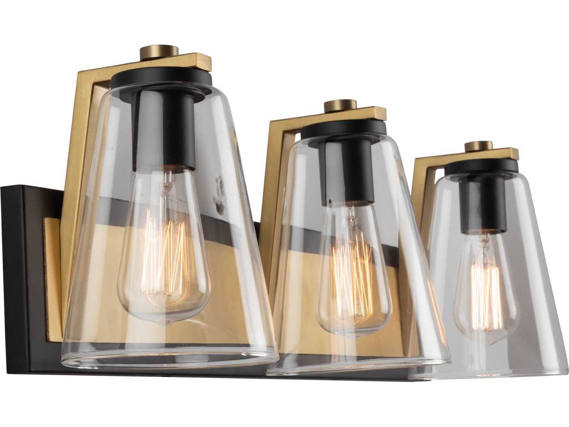 Artcraft Treviso 3-Light Black Brass Glass Vanity Light